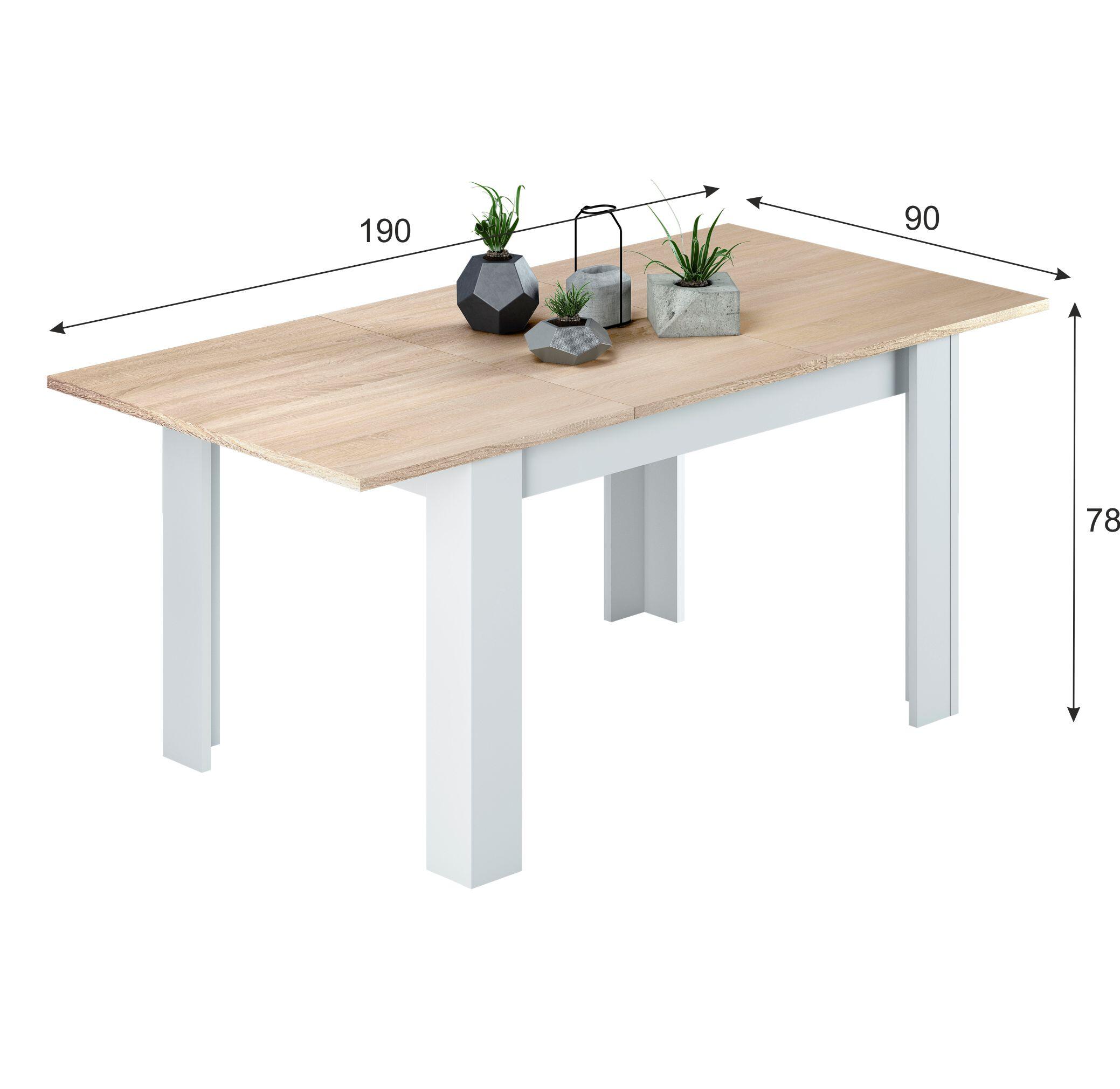 Mesa de comedor extensible Kendra blanco artik y roble (largo máximoxaltoxancho) - 5