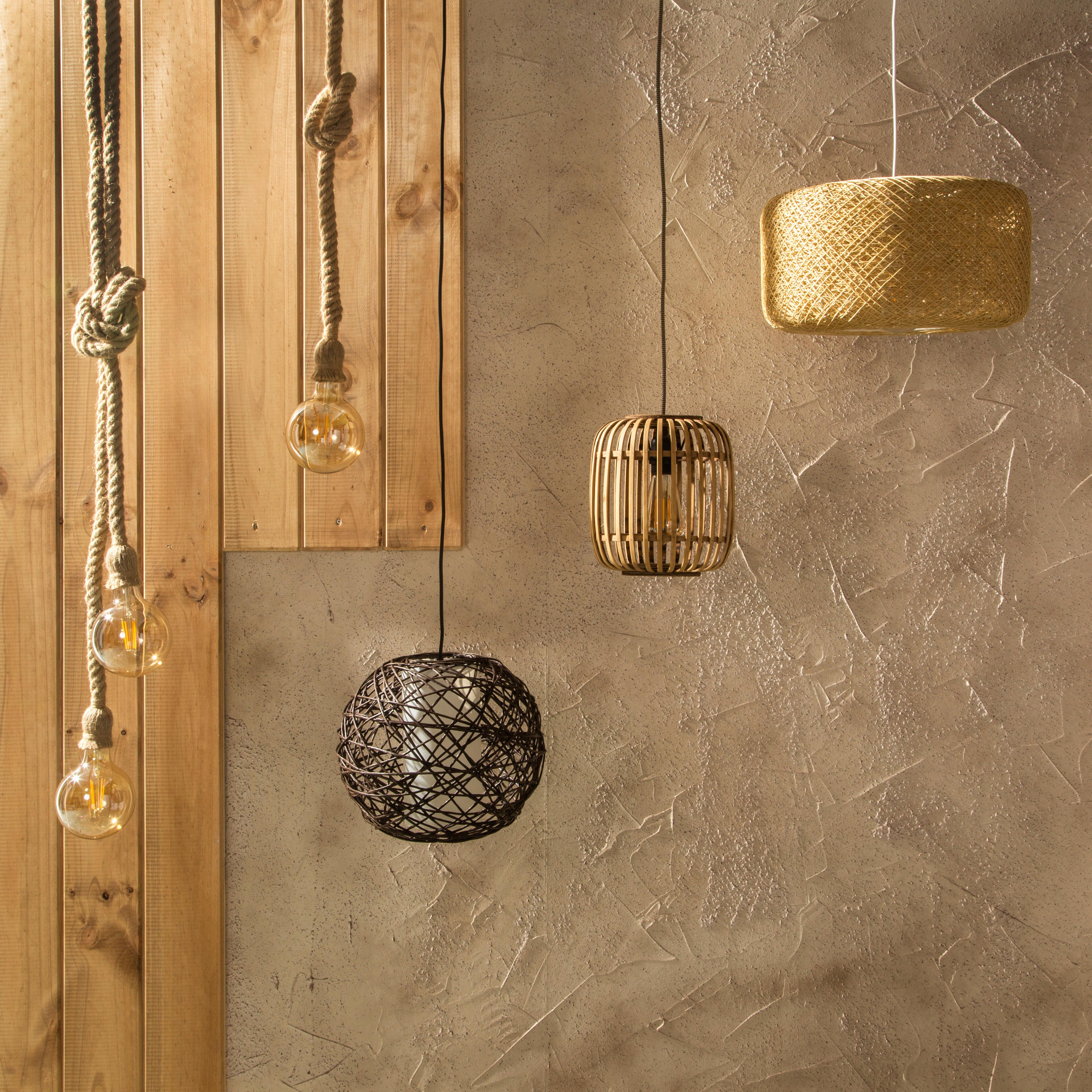 Candeeiro de teto suspenso CORDA E27 2 LUZES CASTANHO - 3