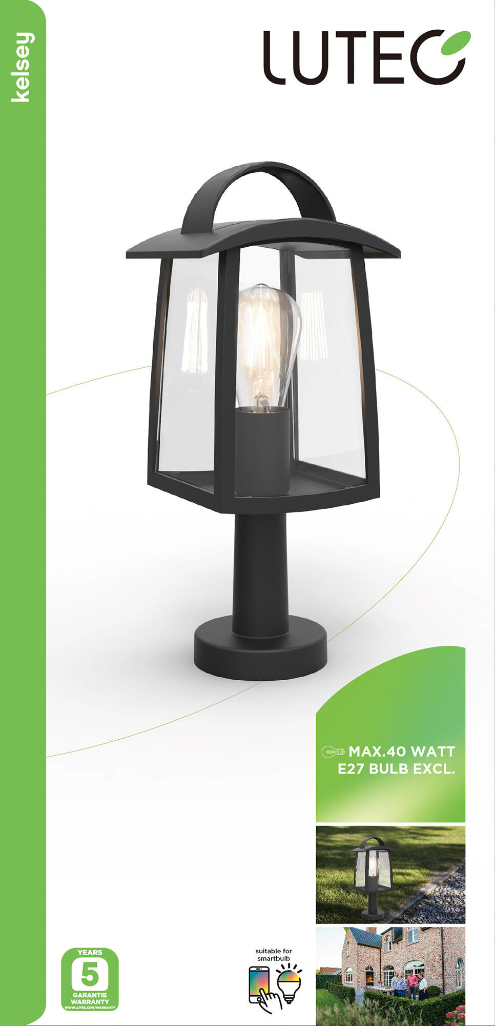 Lampione da giardino, Kelsey H 40 cm, nero, IP44 LUTEC - 5