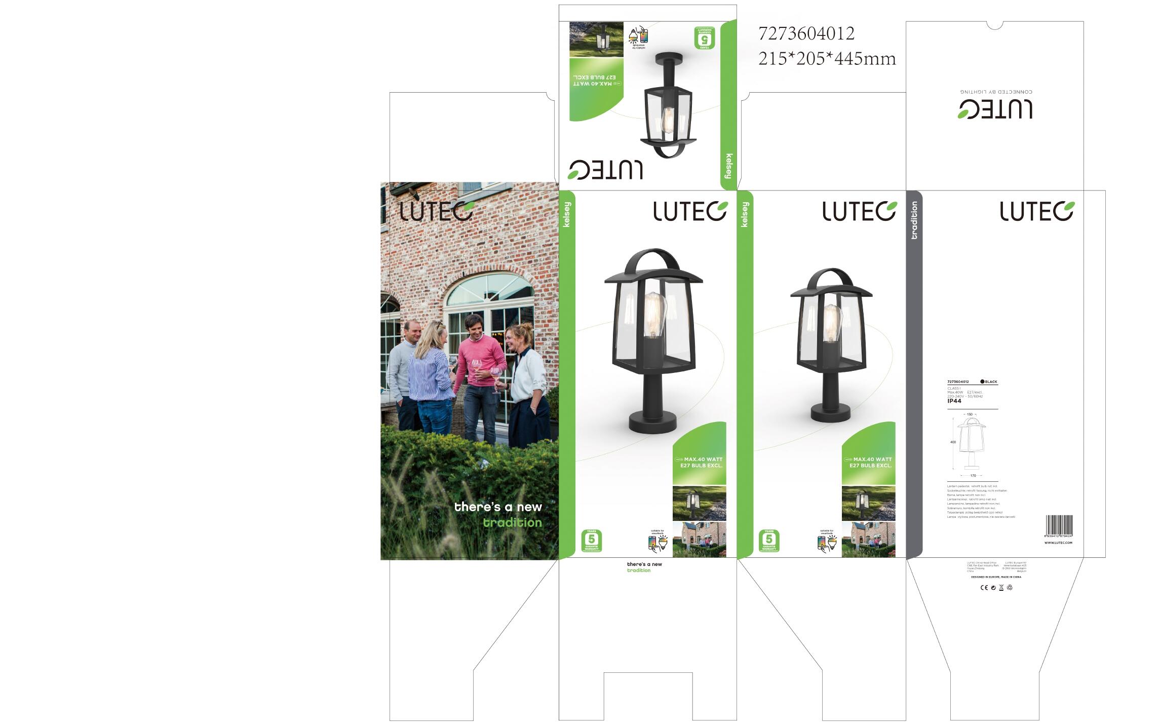 Lampione da giardino, Kelsey H 40 cm, nero, IP44 LUTEC - 4