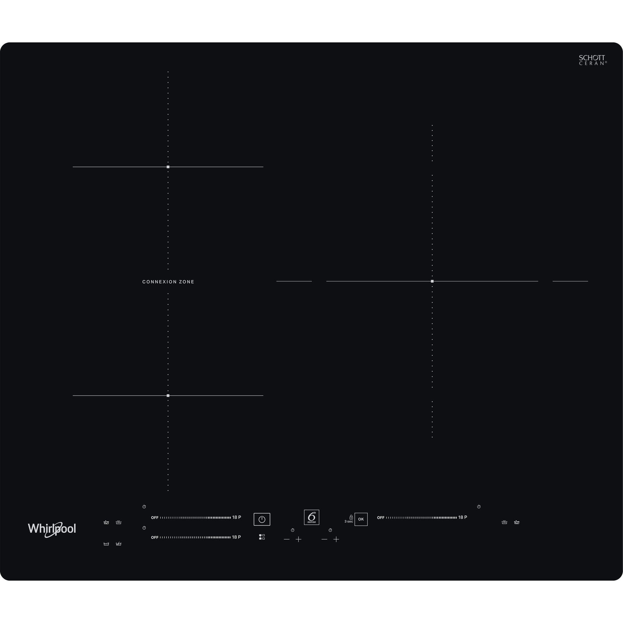placa de induccion whirlpool wb s5560 ne con 3 zonas de coccion zona grande de 30cm y zona flex 7200 w negro 60cm