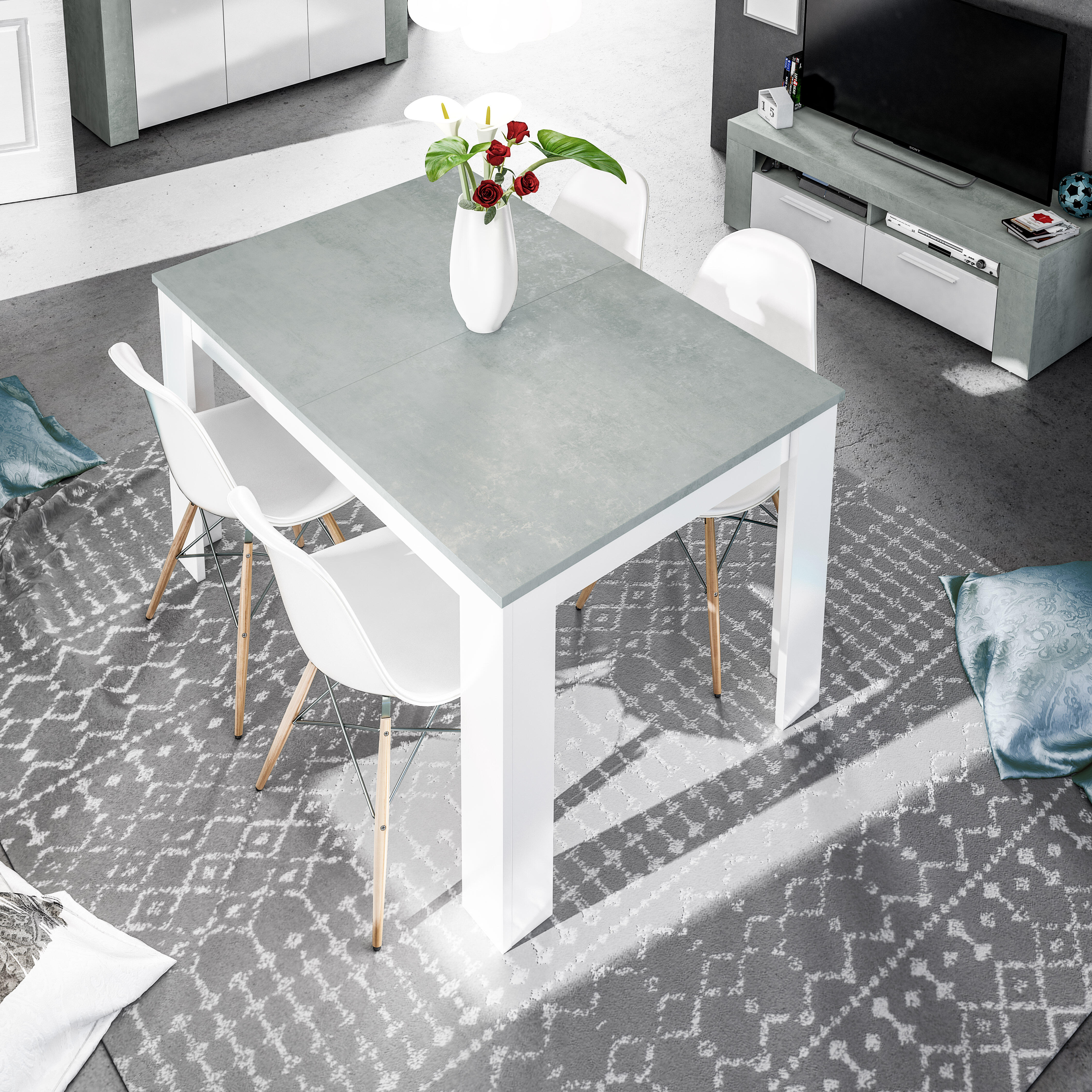 Mesa de comedor exten Kendra blanco cemento 190x78x90cm (largo máx.xaltoxancho) - 3
