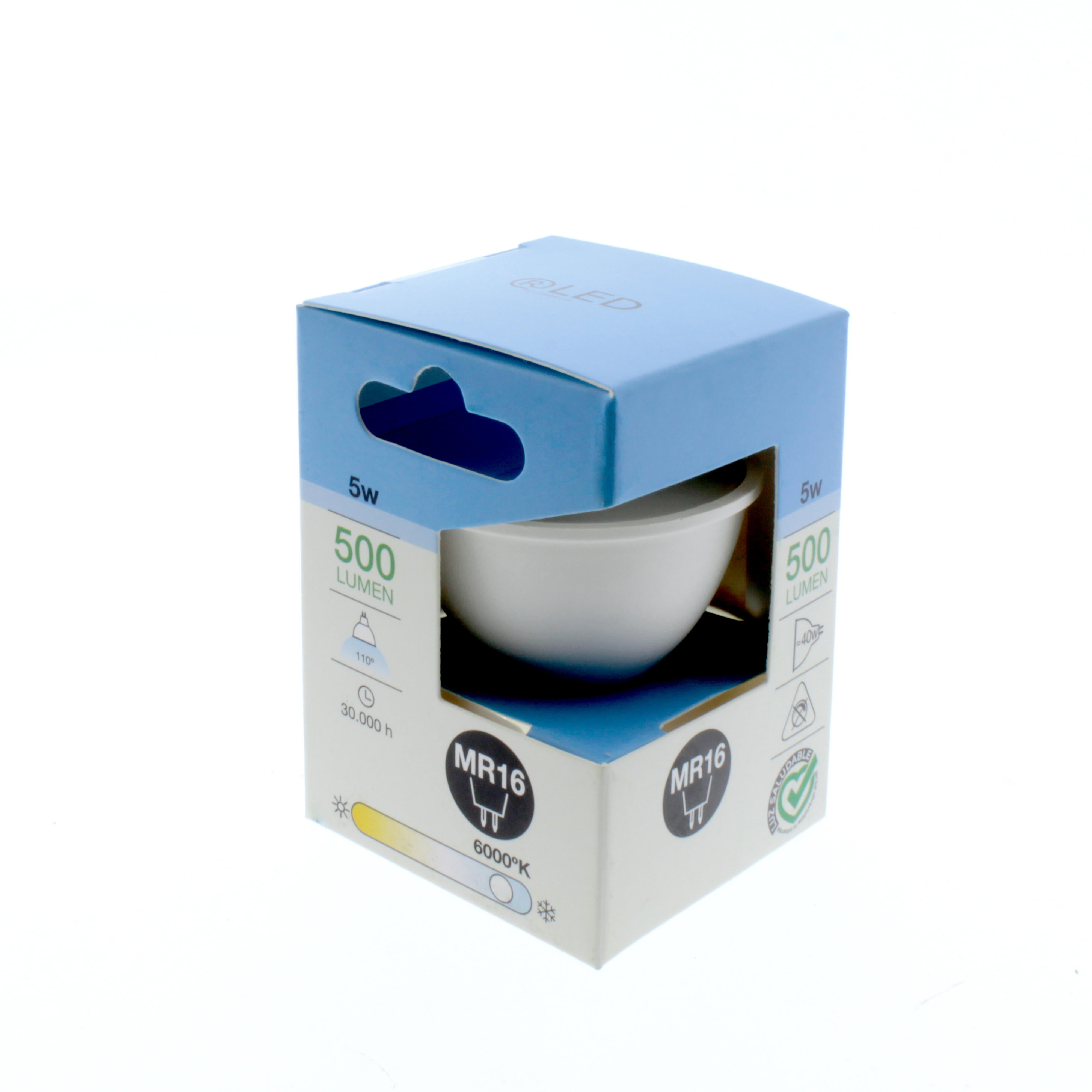 Bombilla LED GU5.3 forma dicroica 500 lúmenes 5W color de la luz blanco frío 6000K clase energética E - 4