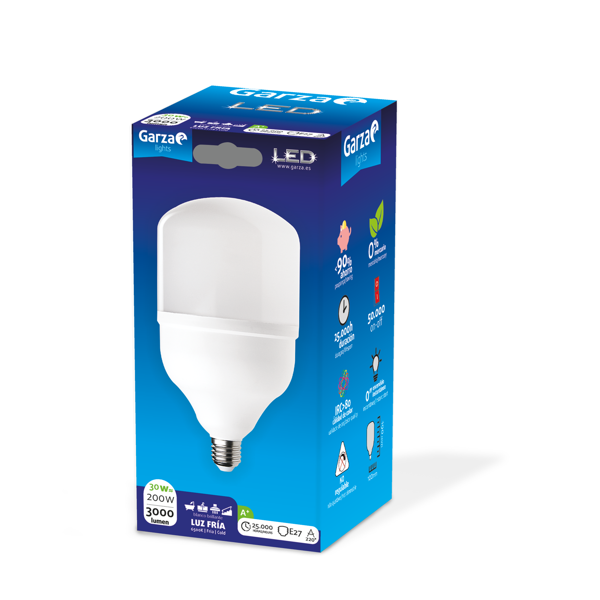 Bombilla LED E27 3000 lúmenes 30W color de la luz blanco frío 6500K clase energética F - 2