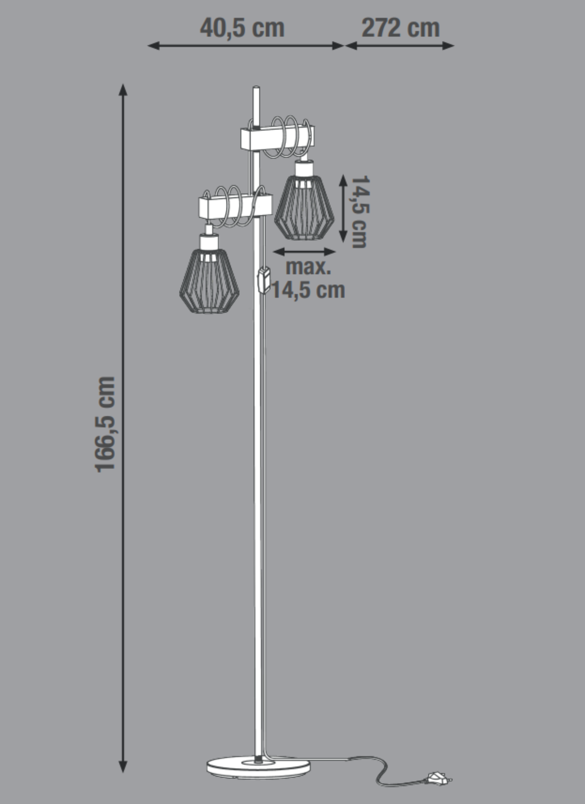 Candeeiro de pé INSPIRE TABODI 2 LUZES E27 METAL MADEIRAEIRA PRETO - 12