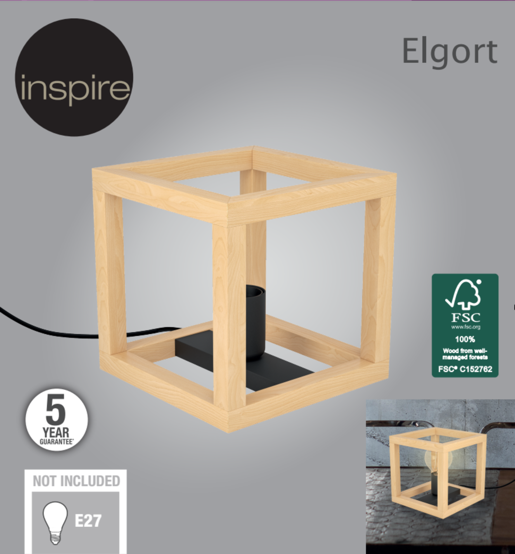 Candeeiro de mesa ELGORT E27 MADEIRO METAL PRETO - 13