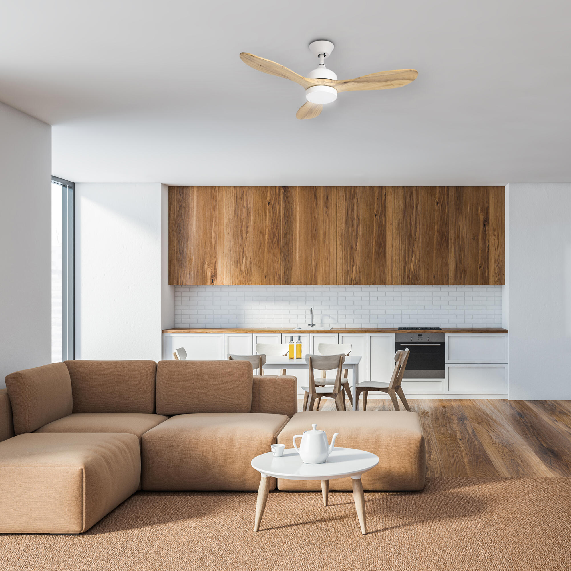 Ventilador de techo con luz silencioso DC 30W con mando ø106.6 cm Calar FORLIGHT blanco luz CCT 3 aspas de madera| 5 velocidades| modo verano/invierno| recomendado para <13m² - 3