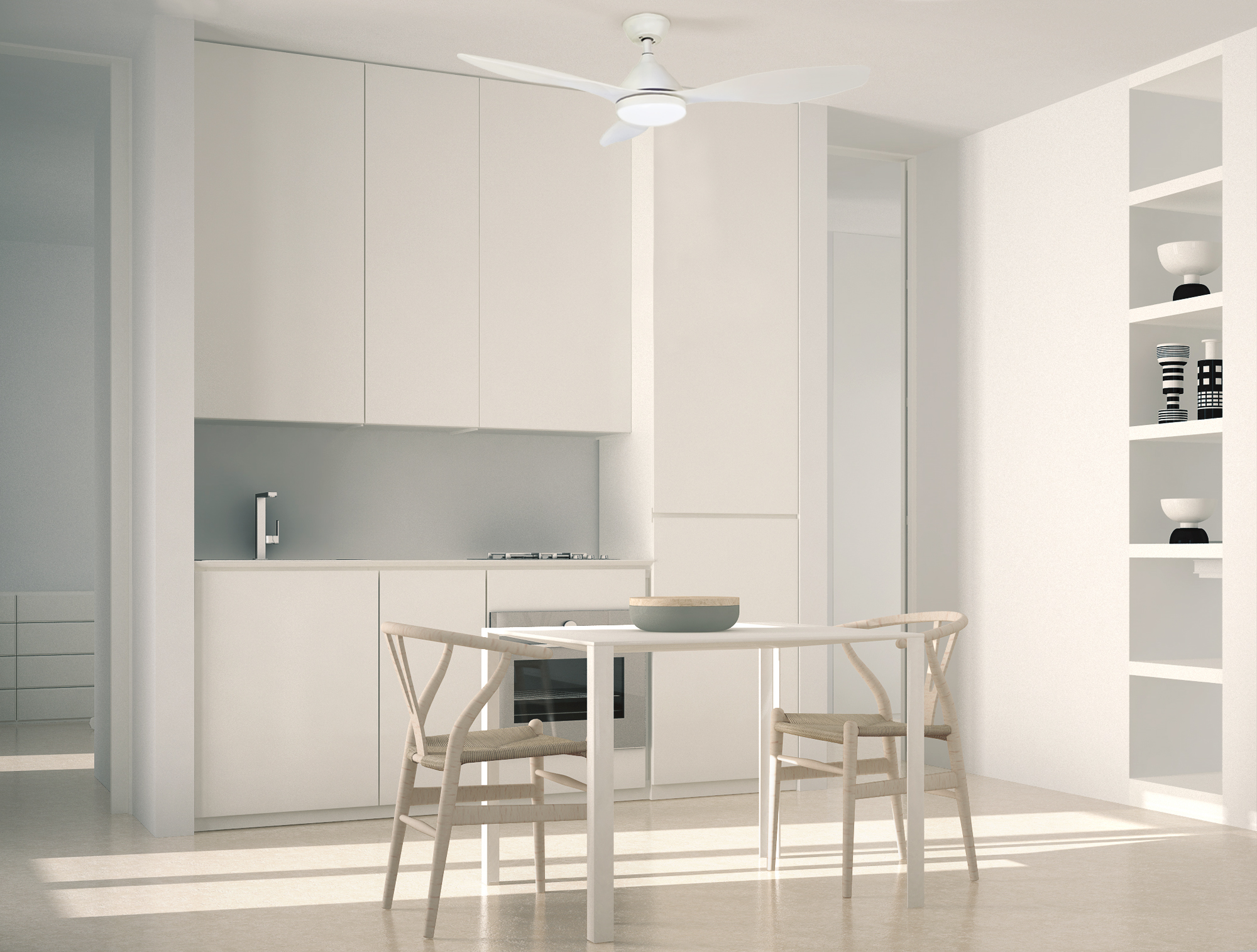 Ventilador de techo con luz silencioso DC 36W con mando ø120 cm Stel CRISTAL RECORD blanco luz CCT 3 aspas| 5 velocidades| brisa| recomendado de 20 a 40m² - 8