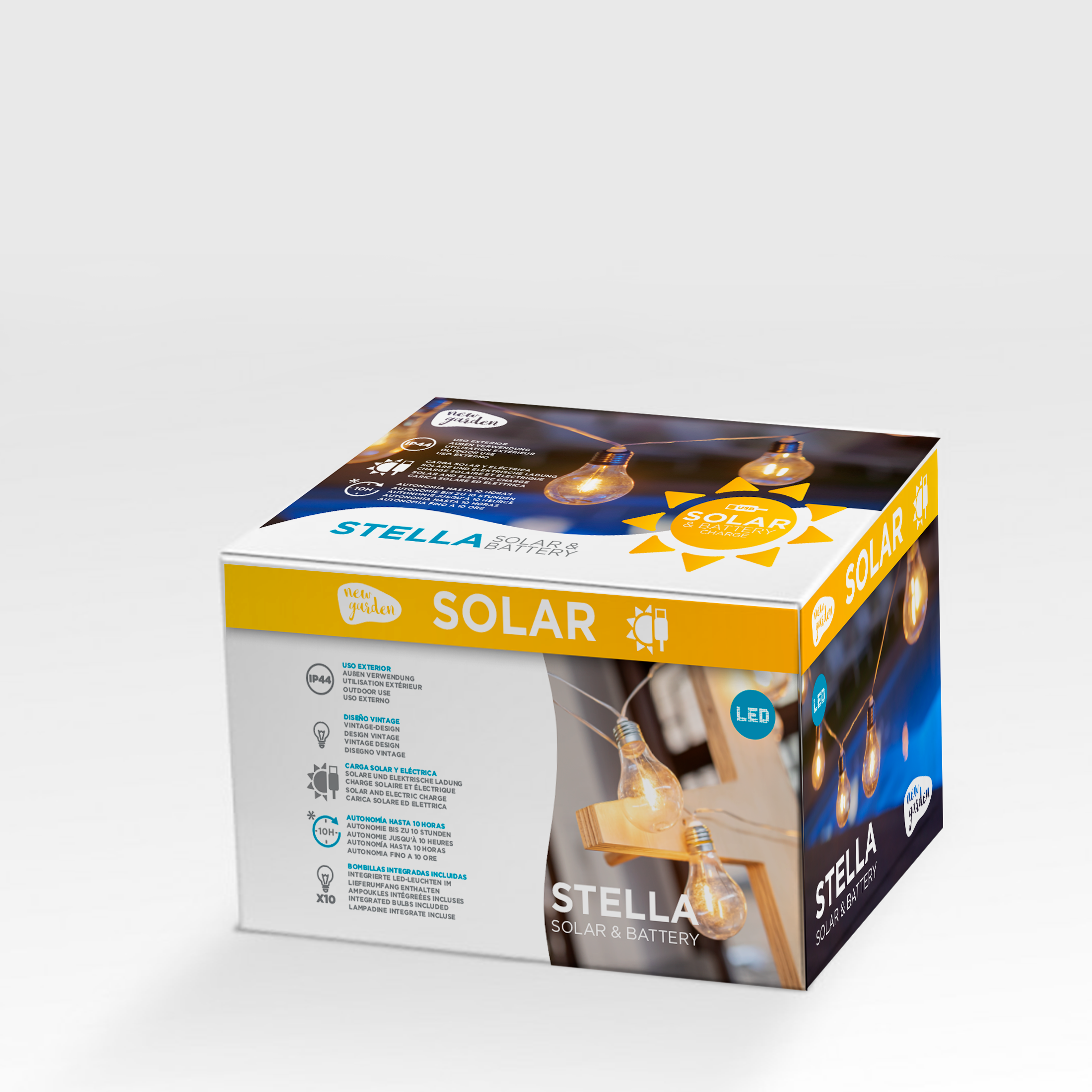 Grinalda solar 10 luzes 35 lúmens 2700 K IP44 exterior incolor Newgarden - 9