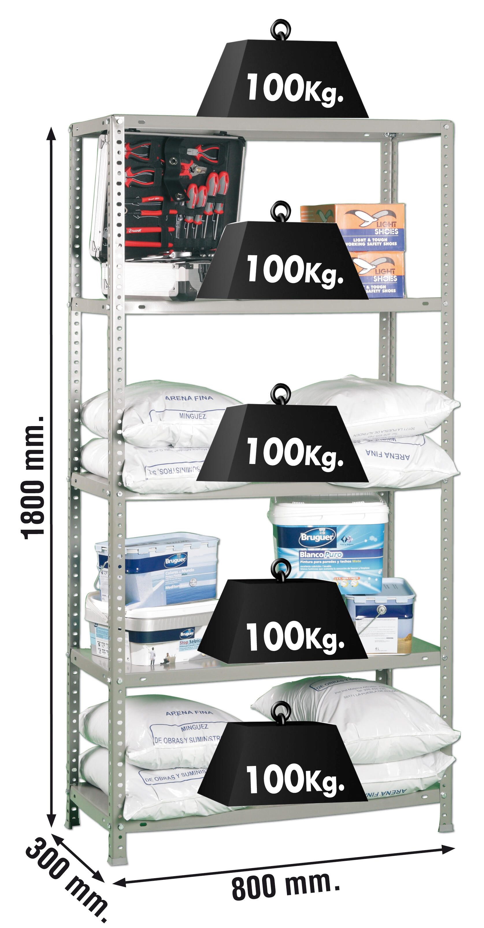 Estante metálica cinzento 5 prateleiras 80x30x180 cm 500 kg Confort Mini Simonrack - 7