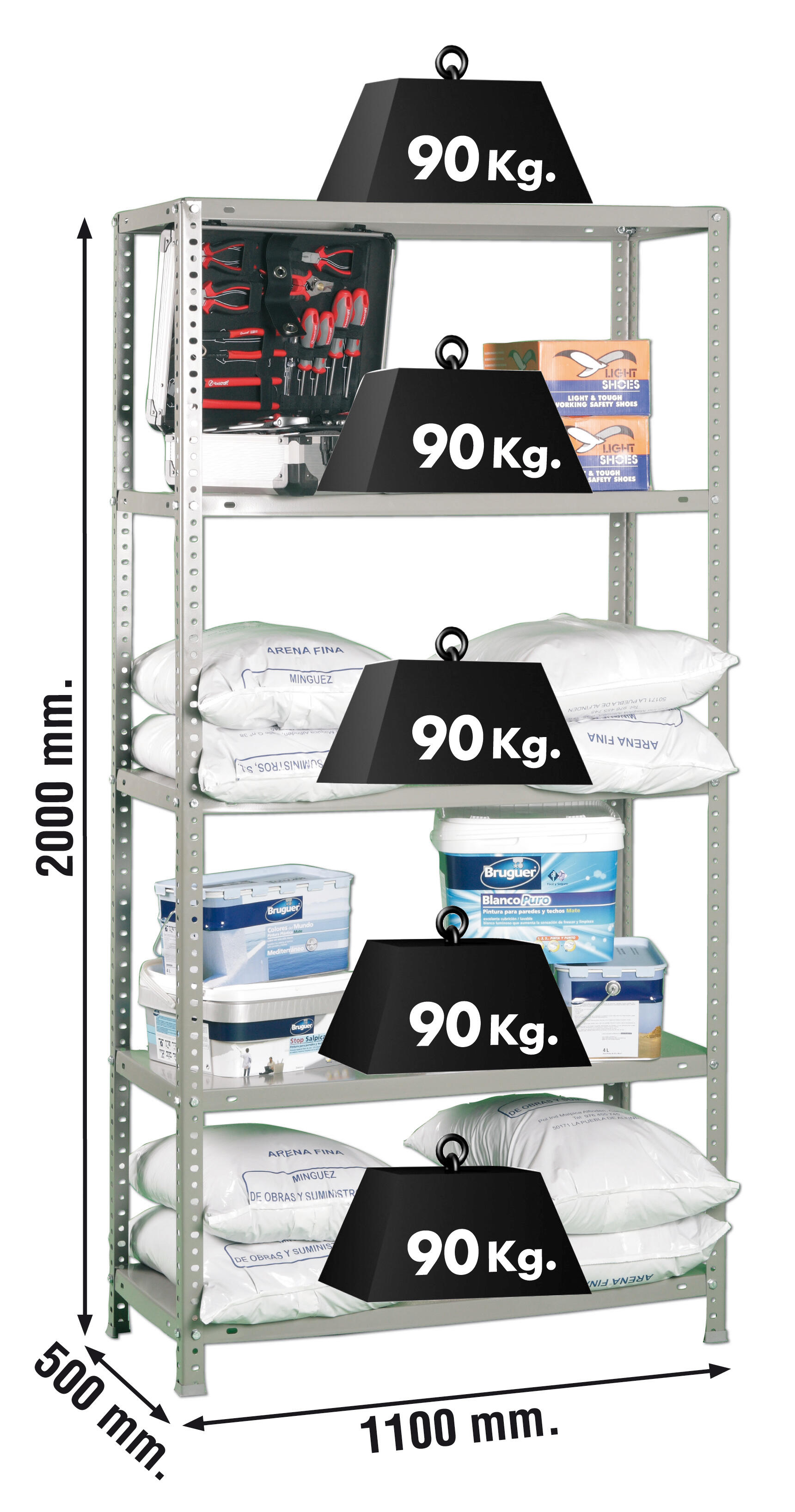 Estante metálica cinza 5 prateleiras 110x50x200 cm 90 kg Simonrack - 7