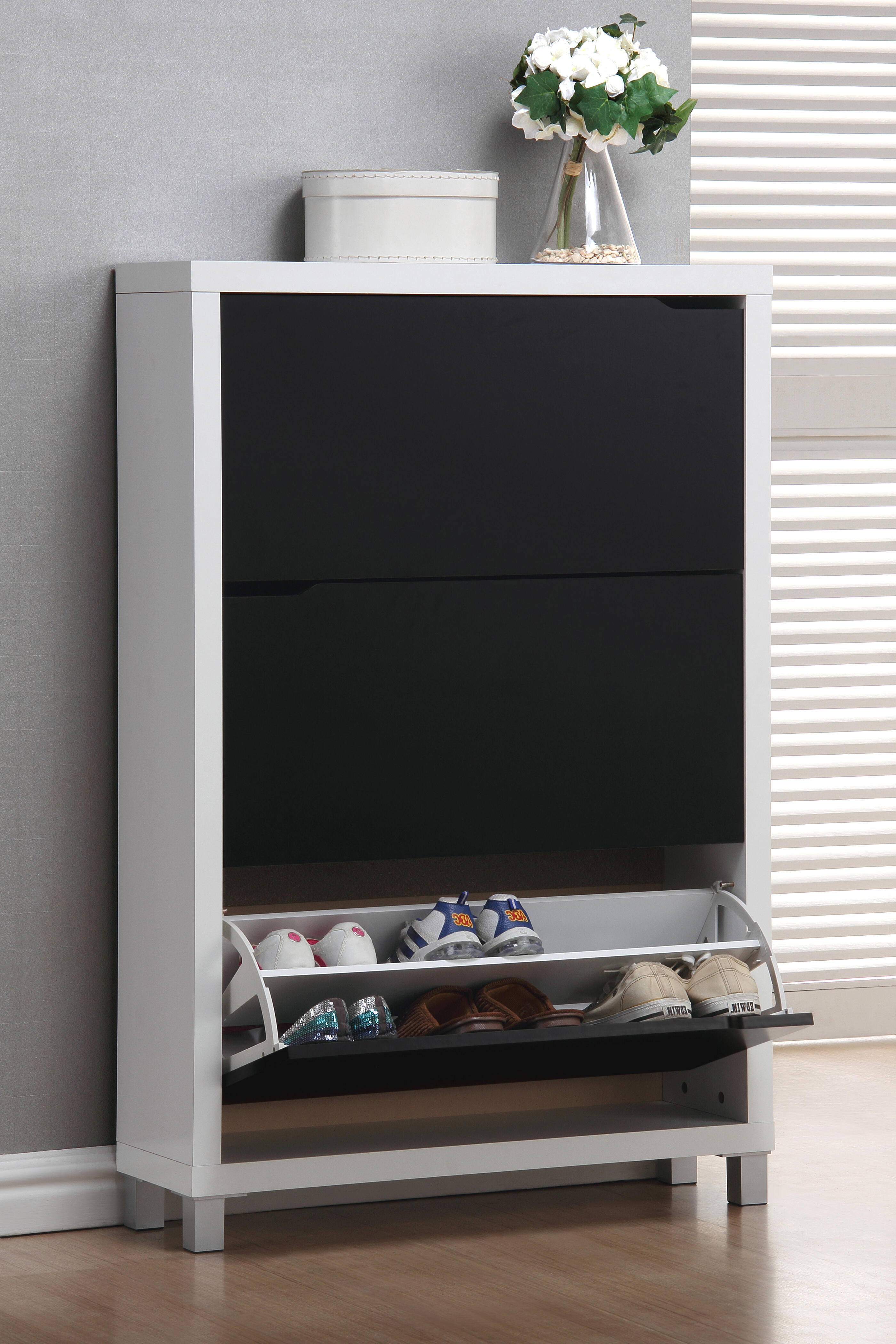 Zapatero kubox blanco y negro para 18 pares de 79x119x24 cm