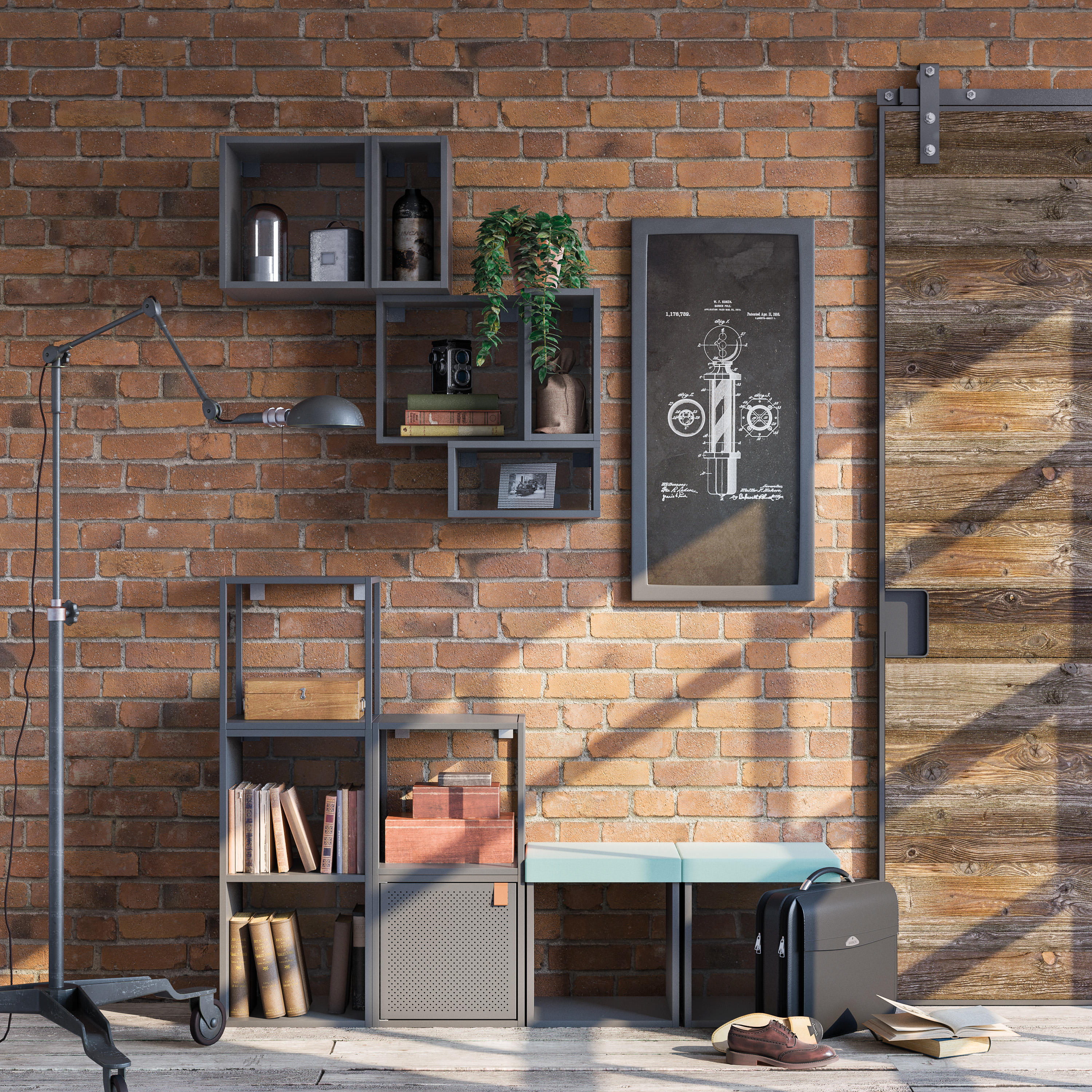 Estante de parede 2 cubos cinza 36 x 31,7 x 70,5 cm Spaceo Kub - 17