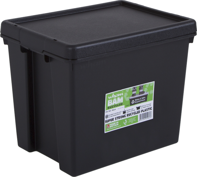 Caja de almacenaje con tapa BAMBOX | material reciclado | alta resistencia | negro | 31,5x29x38 cm | 24L