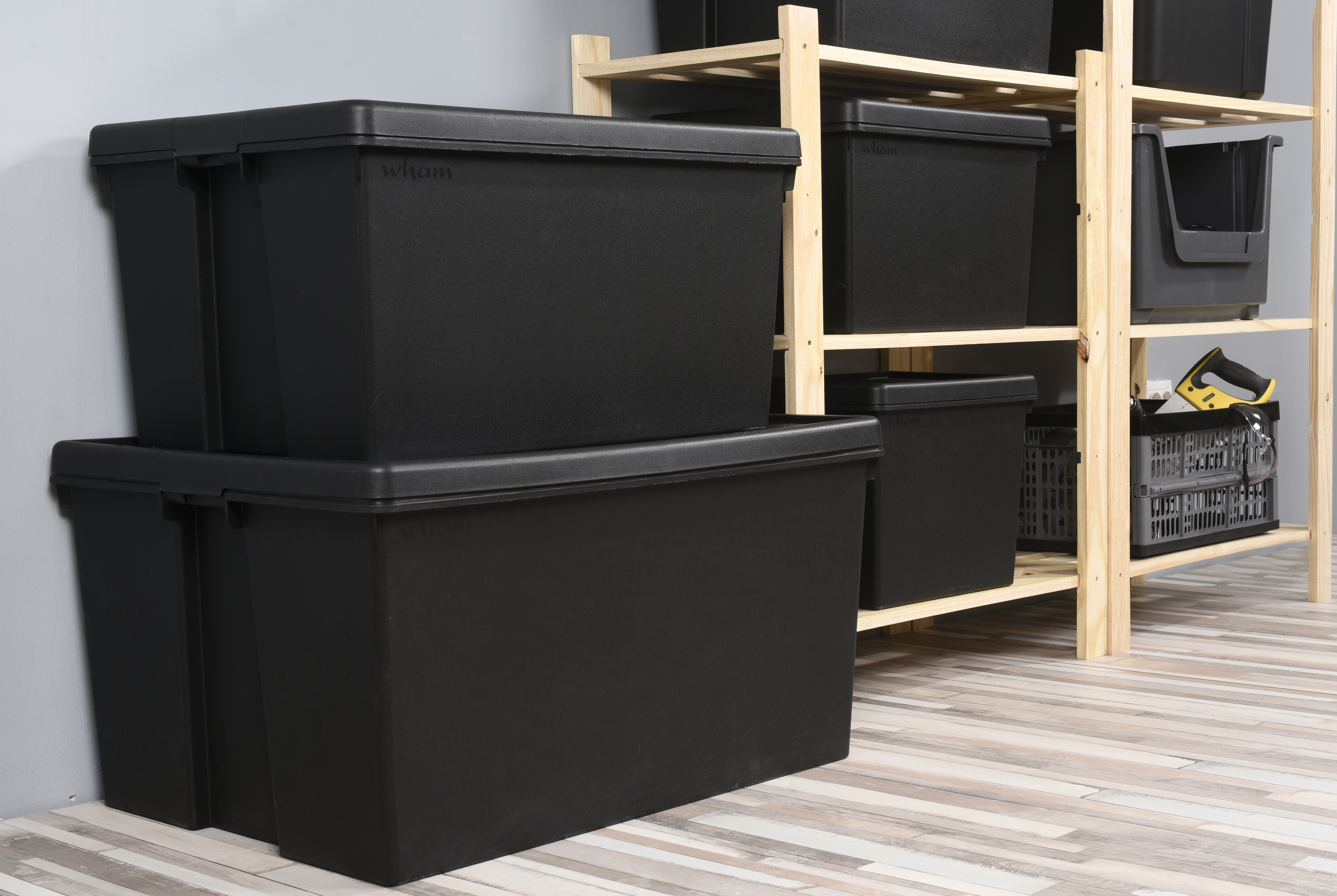 Caja de almacenaje con tapa BAMBOX | material reciclado | alta resistencia | negro | 49x37x68 cm| 96L - 2