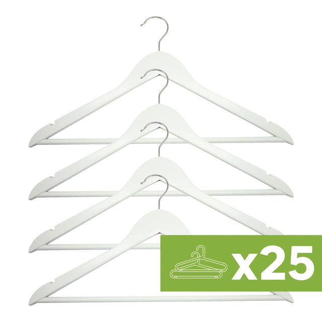 Lote de 25 Packs 4 perchas SPACEO de madera blanca FSC 45x23cm (anchoxalto)