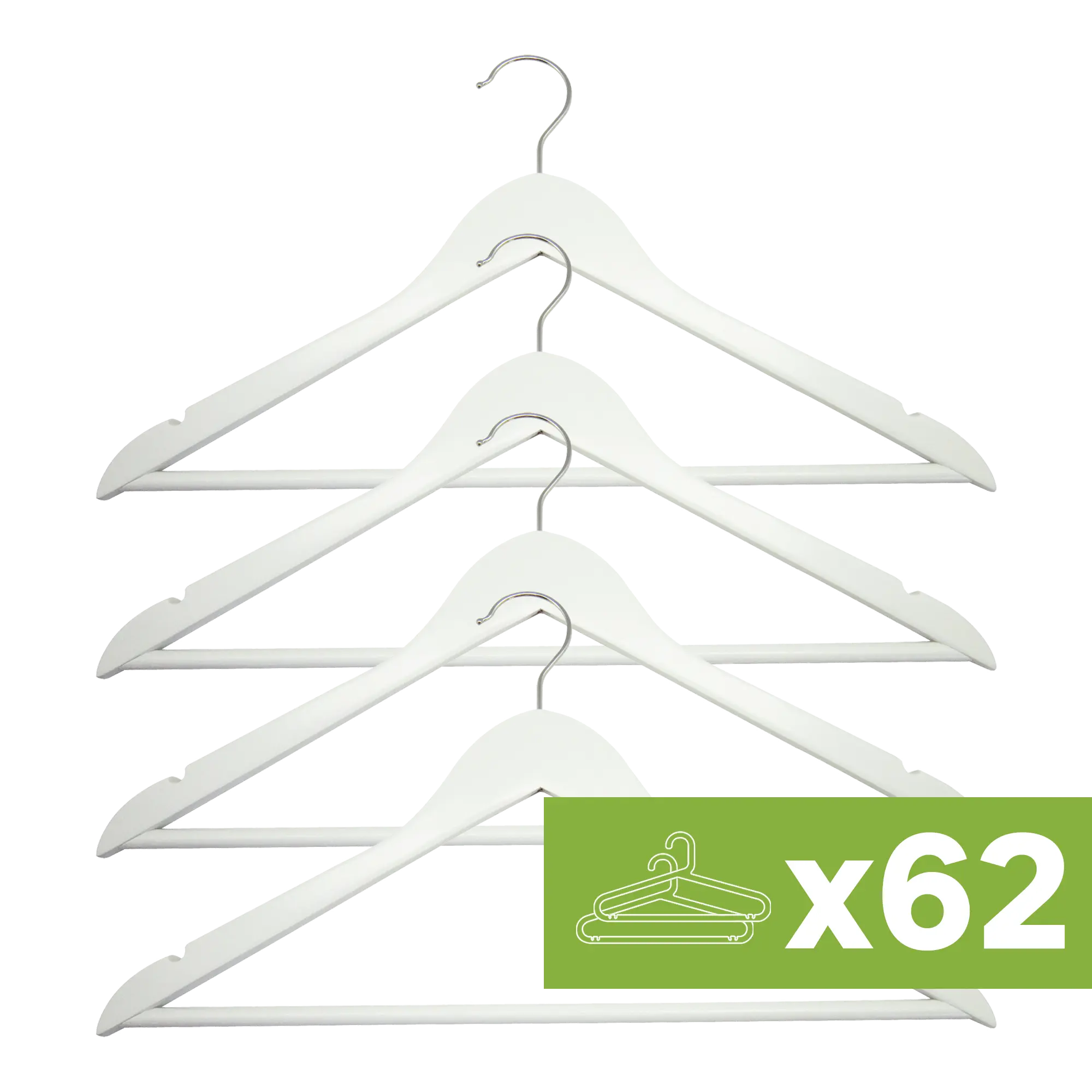 Lote de 62 packs 4 perchas spaceo de madera blanca fsc 45x23cm (anchoxalto)