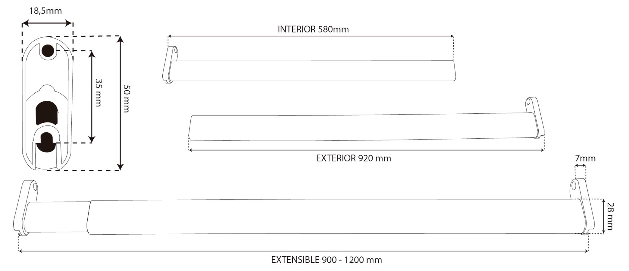 Kit varão e suportes EXTENSÍVEL OVAL CROMADO 90-120CM - 6