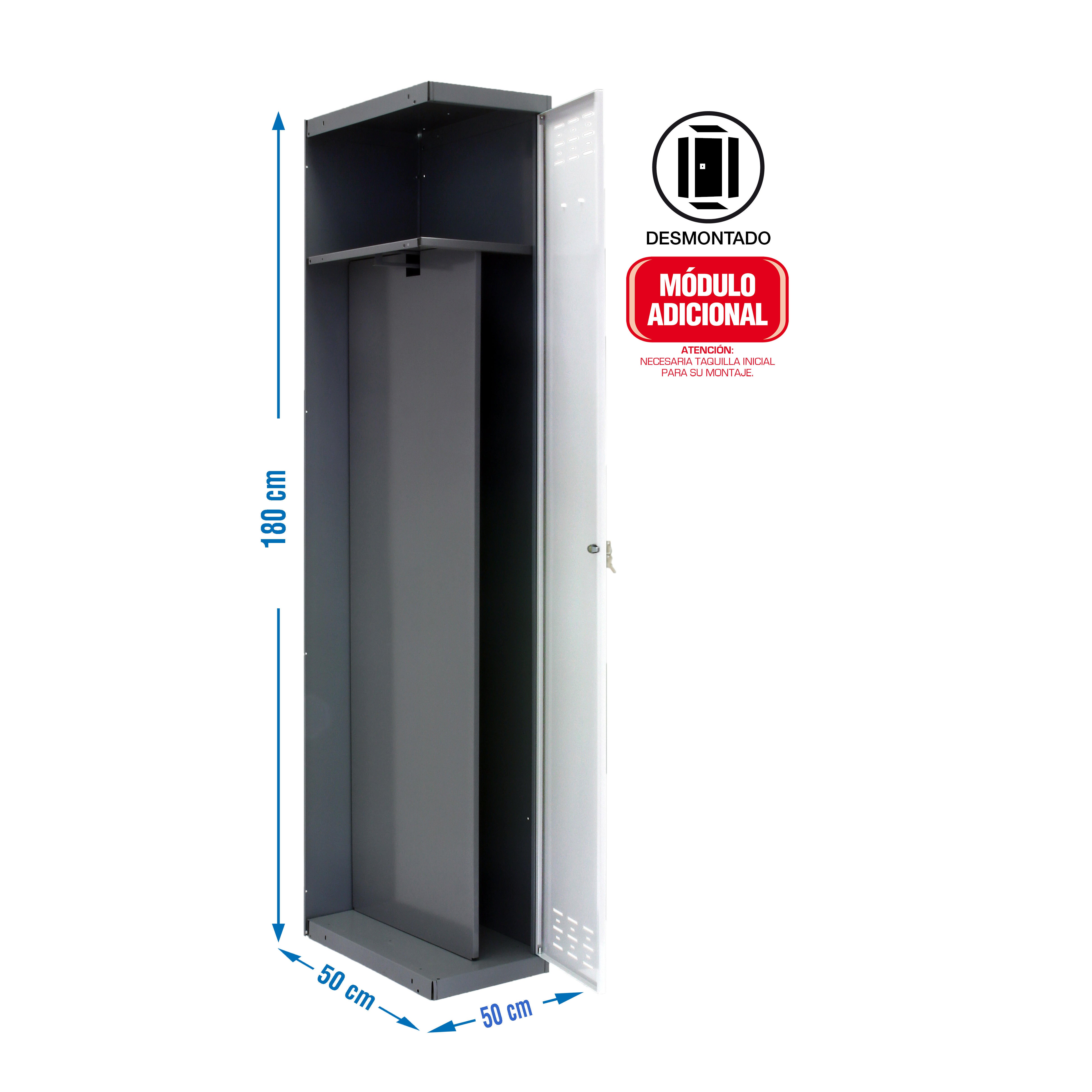 Taquilla adicional de acero con divisor 50x180x50cm desmontada gris/bco 1 puerta