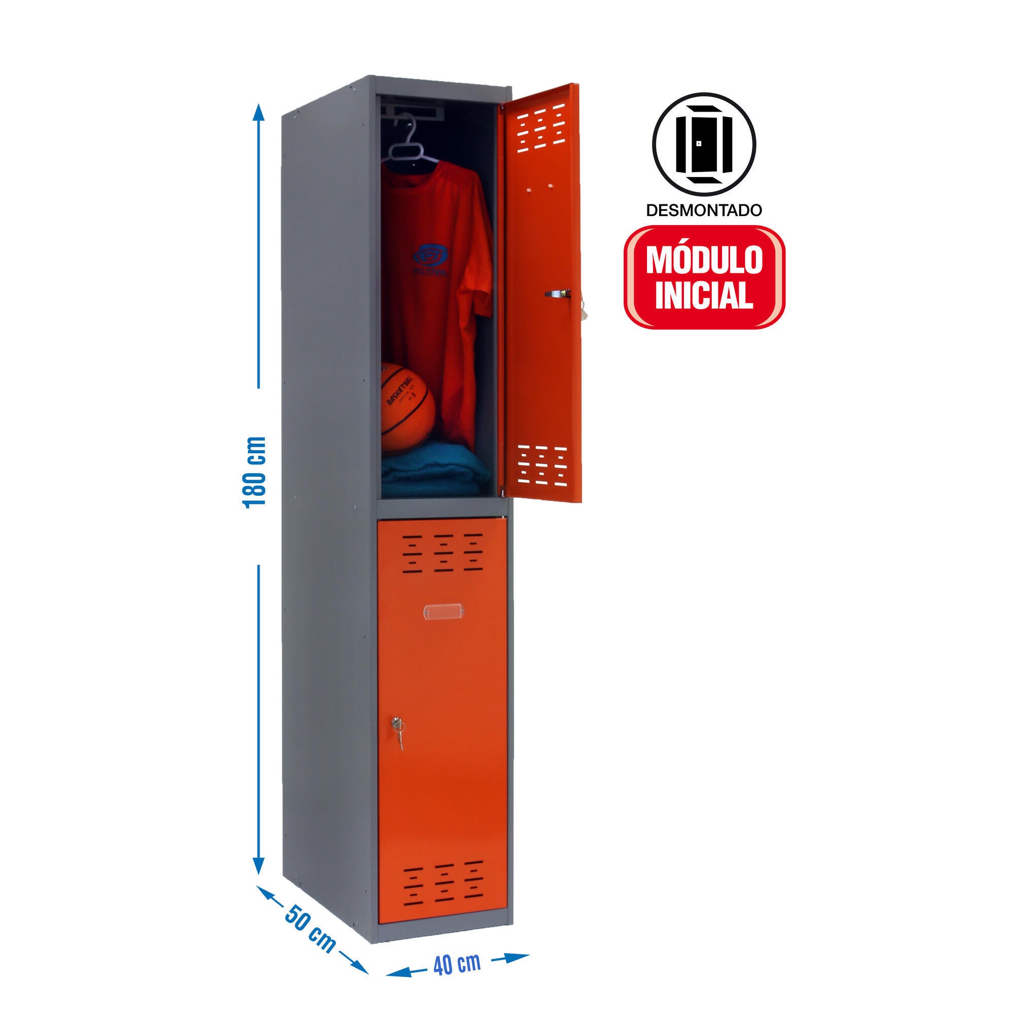 Taquilla biplaza inicial de acero 40x180x50 cm desmontada gris/naranja 2 puertas