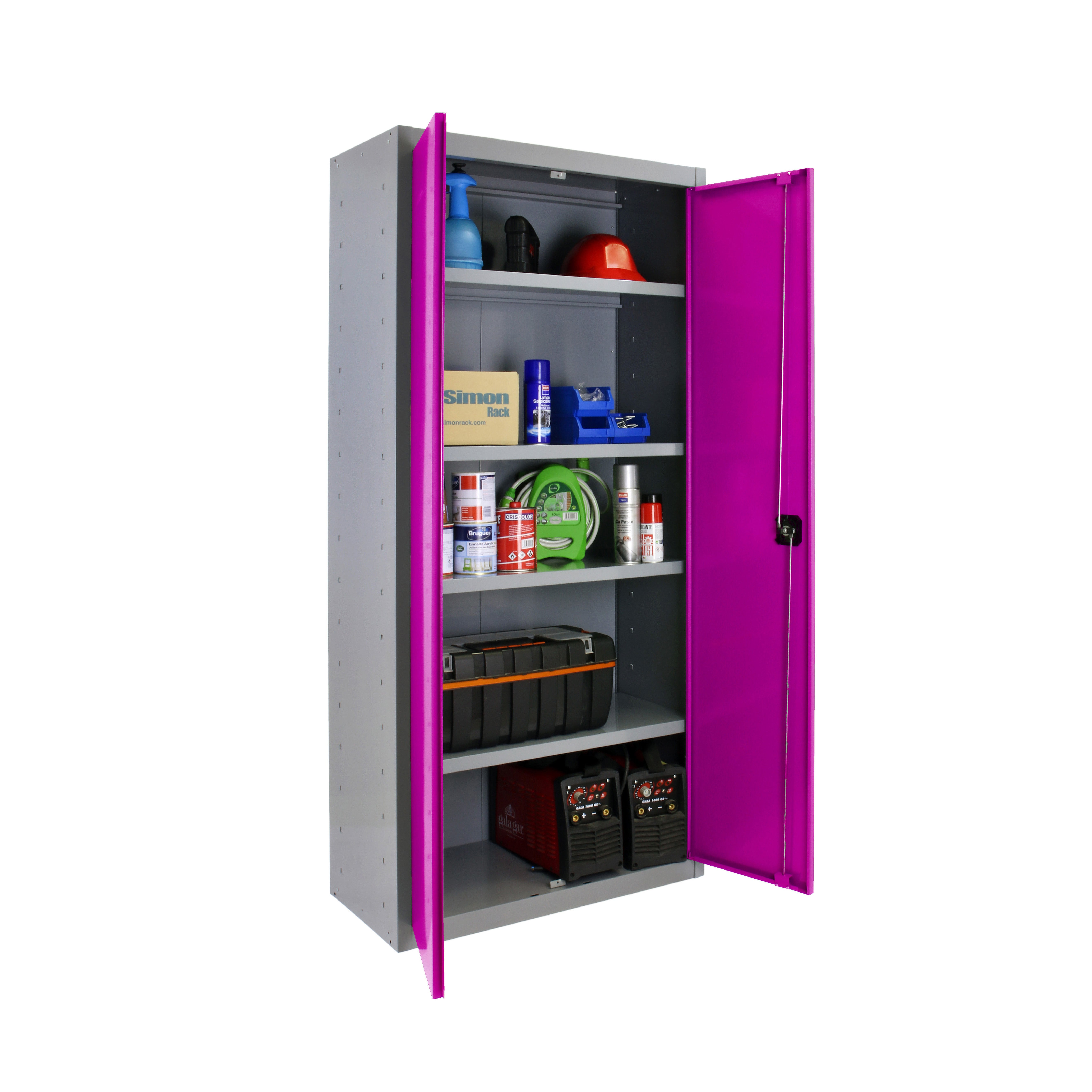 Armario alto baldas de acero 60x180x40 cm montado color gris/rosa 2 puertas