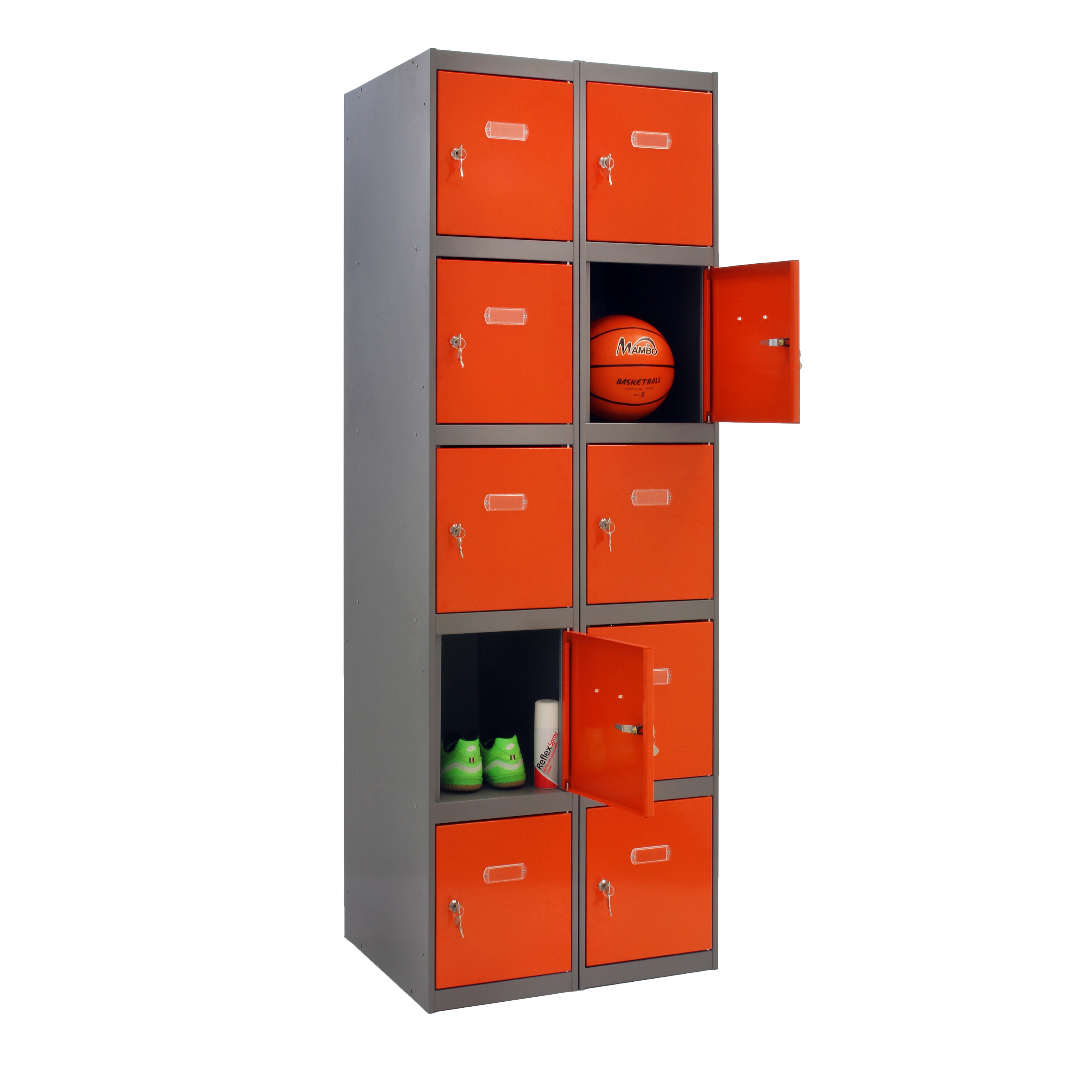 Casillero de acero 60x180x50 cm montado color gris/naranja 10 puertas