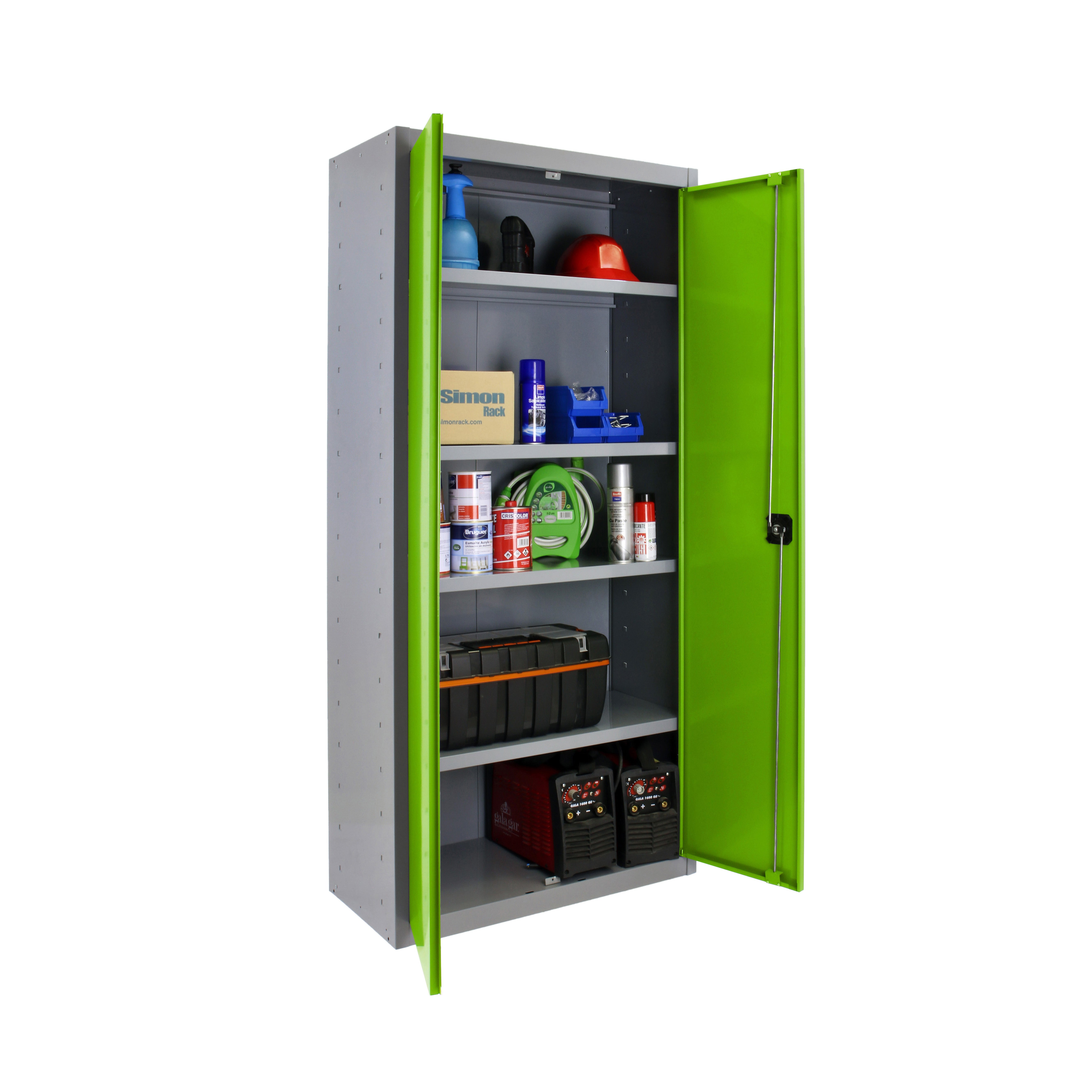 Armario alto baldas de acero 100x180x40 cm montado color gris/verde 2 puertas