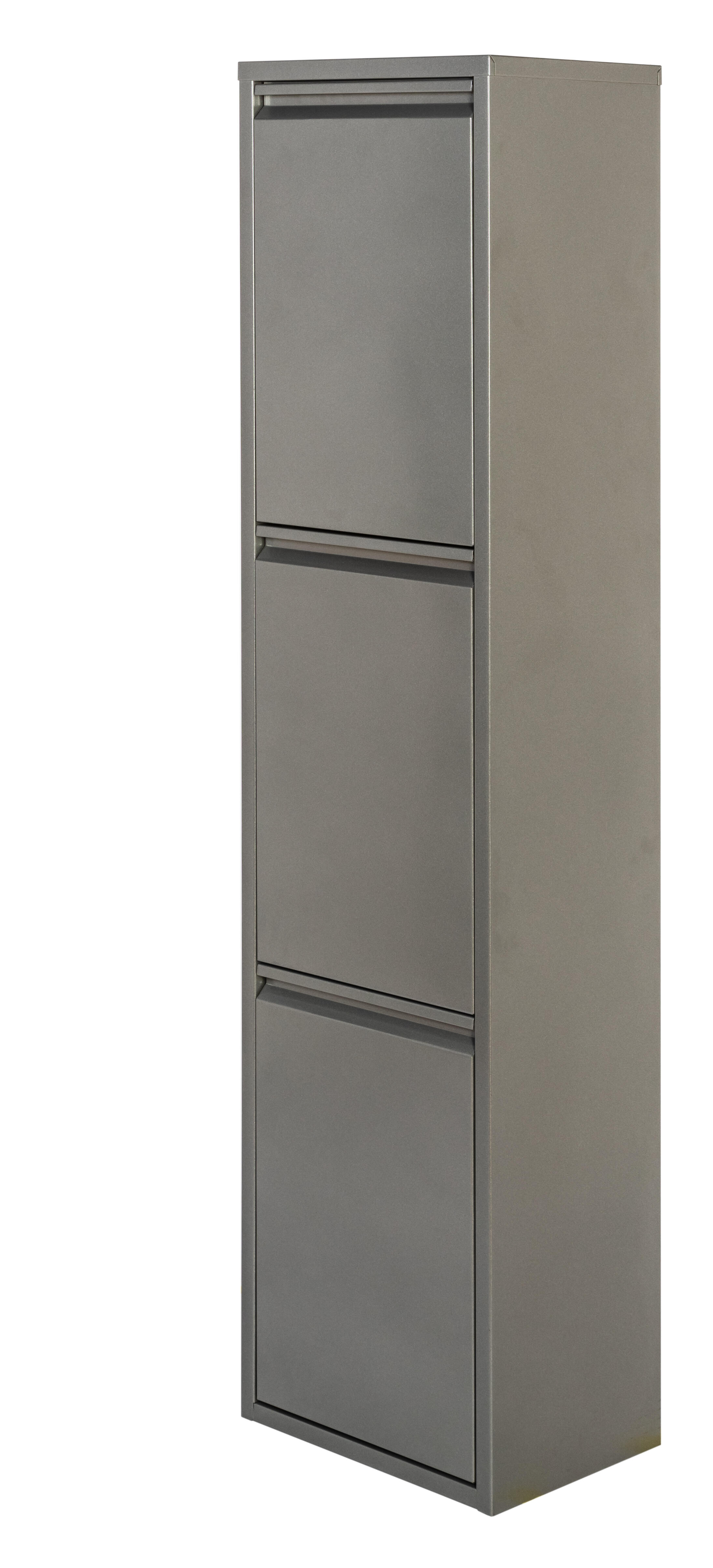 Armario para reciclaje metal 33.5x136x25cm color blanco 3 puertas 3 cubos de 15l