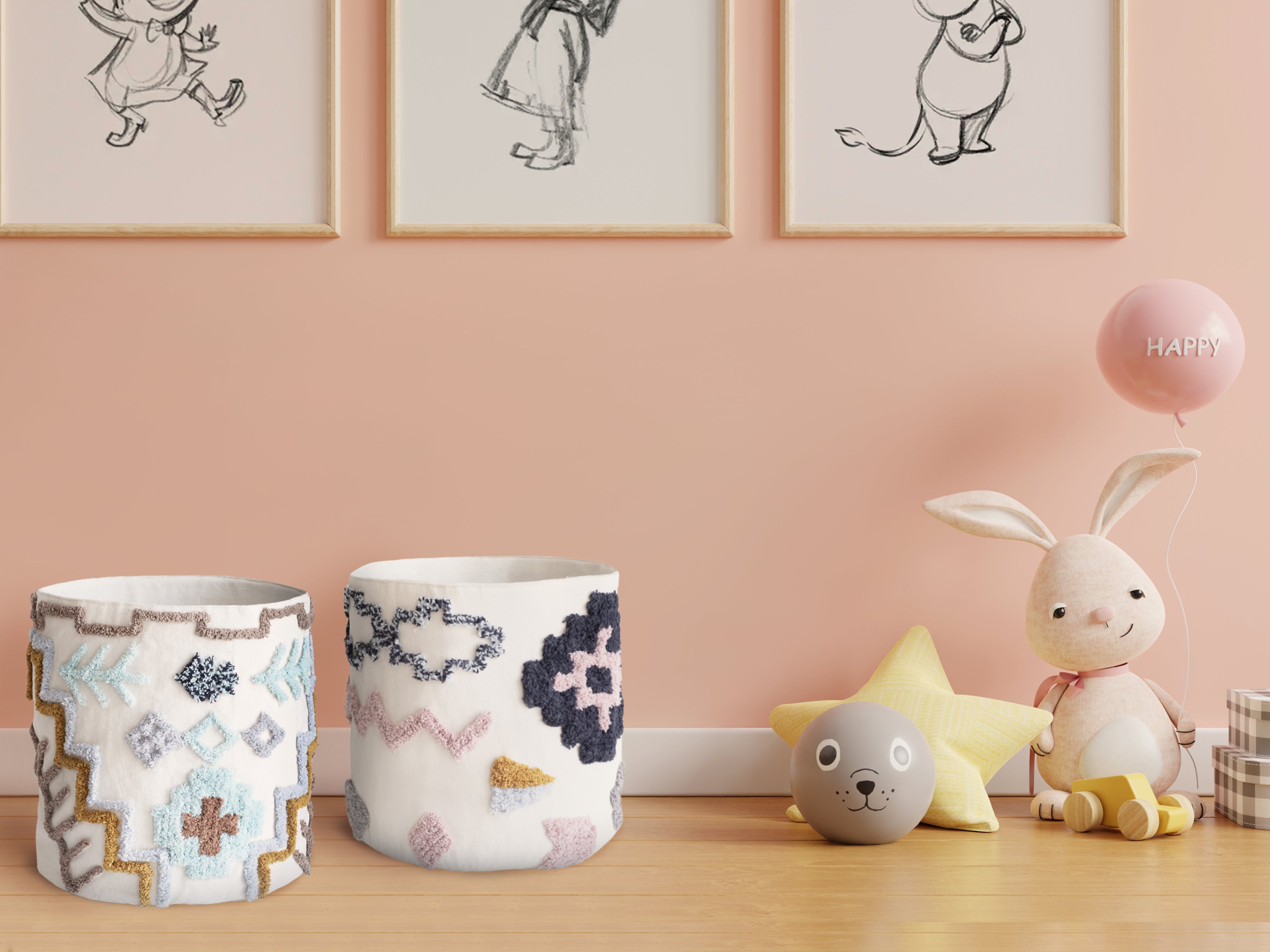 Cesta decorativa de algodón Alma blanco y multicolor 21 l de 30x30x30 cm - 2