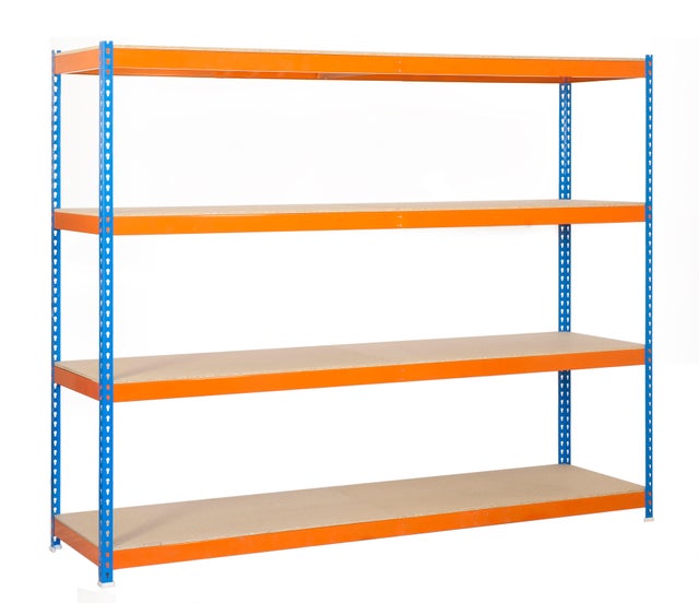 Estantería metálica industrial, 200x240x60 cm, 4 Baldas, 400kg/balda, Azul/Naranja, SimonRack