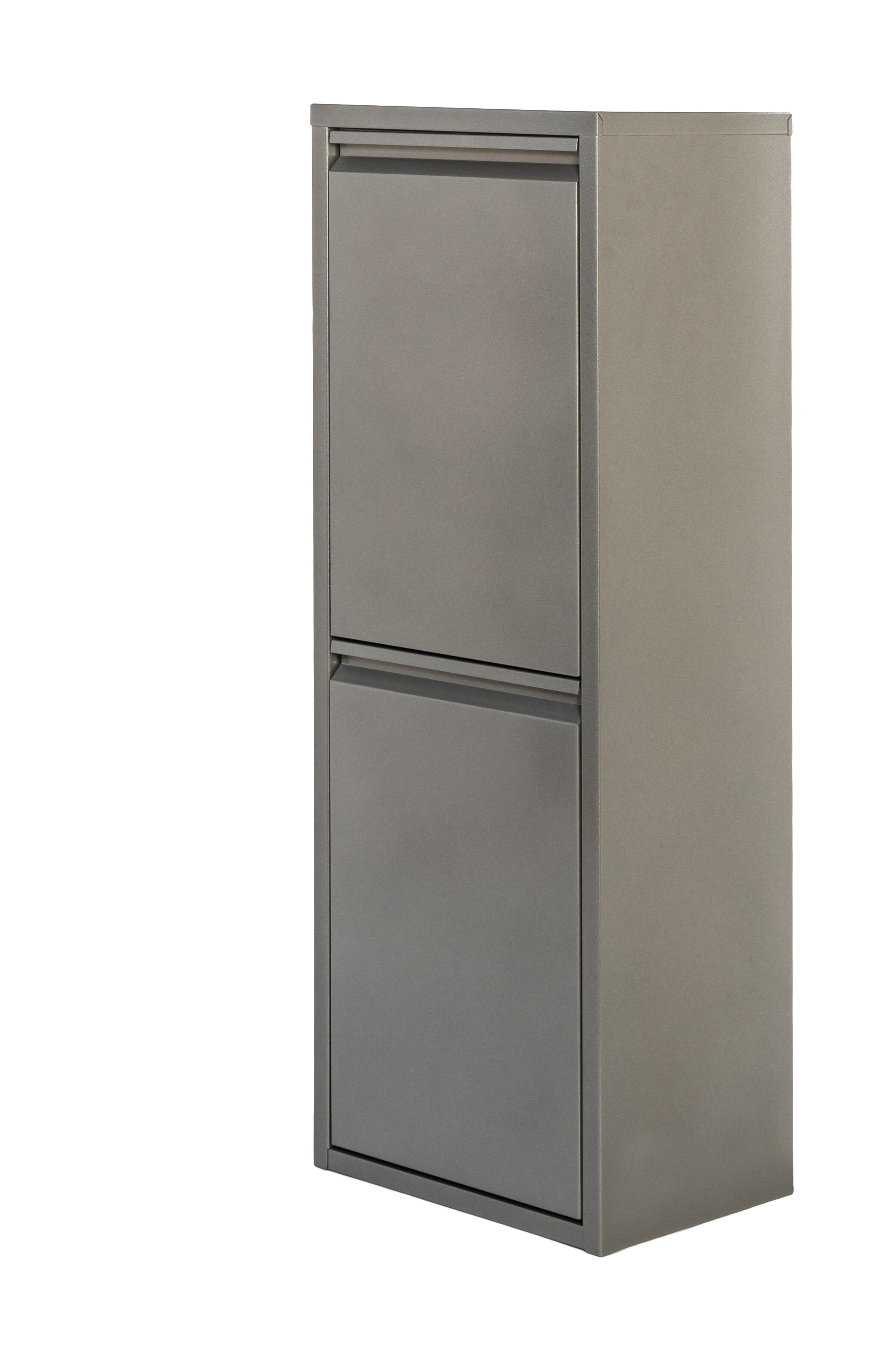 Armario para reciclaje de metal 33.5x92x25cm color gris 2 puertas 2 cubos de 15l