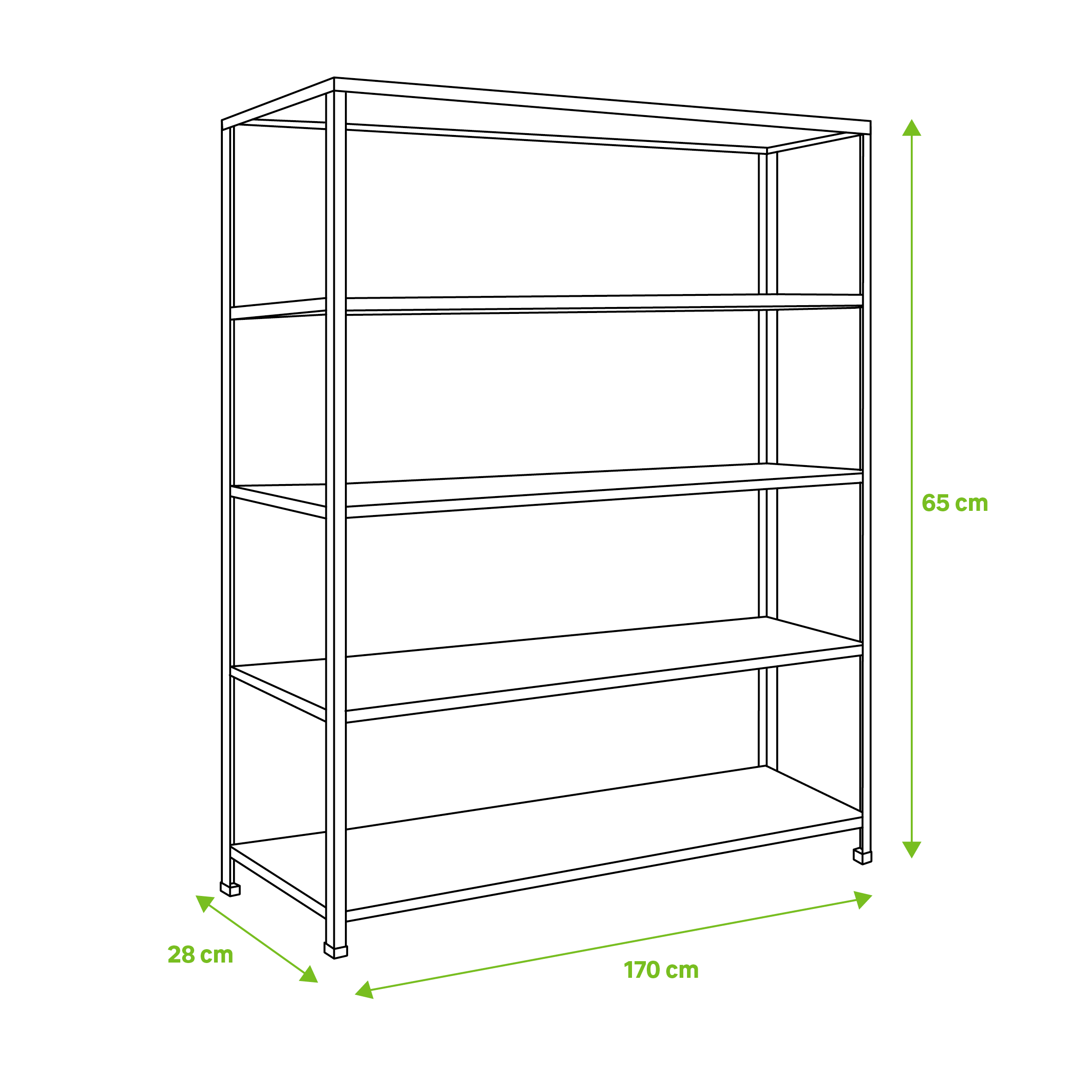 Estantería de madera de pino macizo con 5 baldas 170x65x28cm 150 Kg - 2