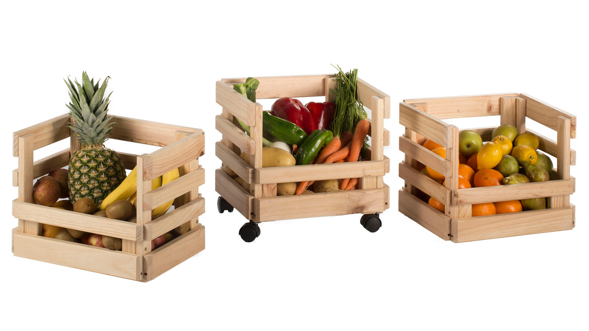 Carrinho de madeira natural com 3 cestos 90x38x30 cm Astigarraga - 4