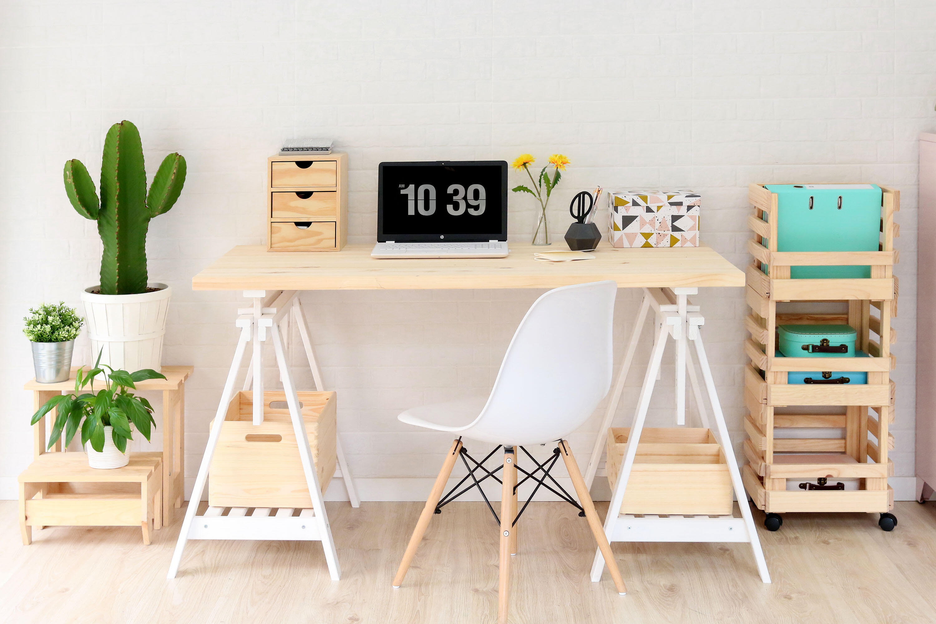 Carrinho de madeira natural com 3 cestos 90x38x30 cm Astigarraga - 9