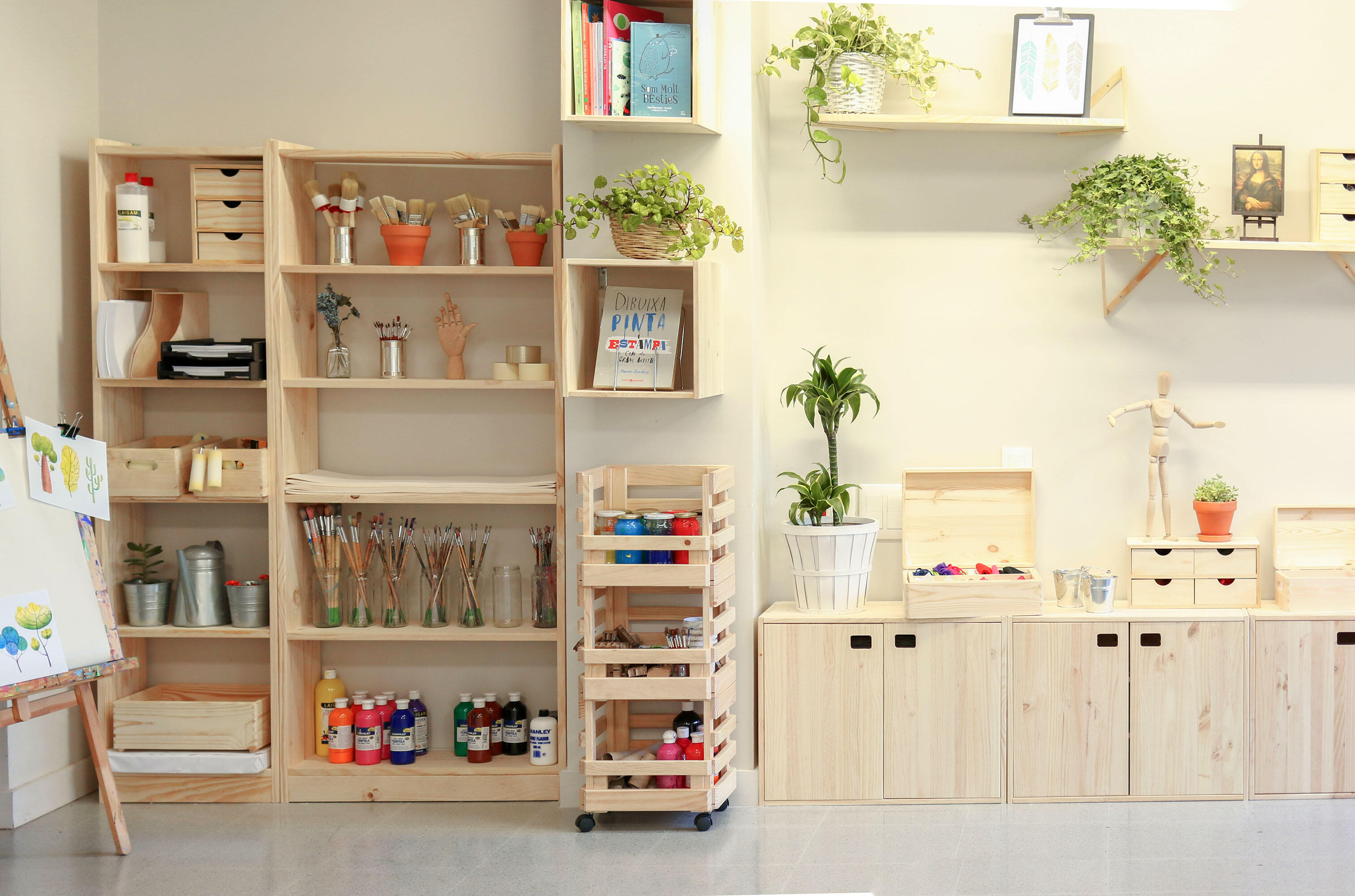 Carrinho de madeira natural com 3 cestos 90x38x30 cm Astigarraga - 8