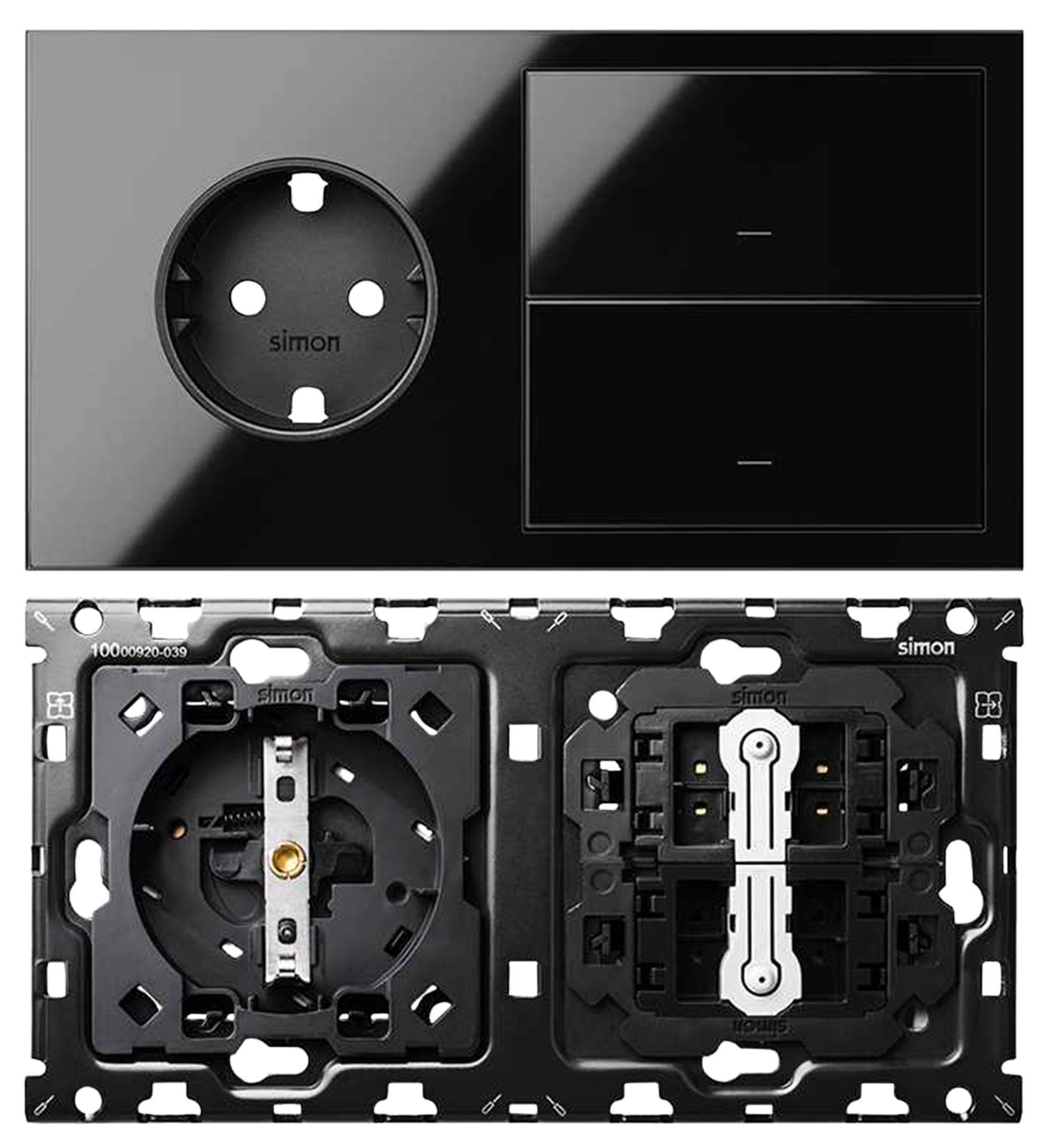 Lote enchufe+2 interruptor 2 elemento simon 100 negro