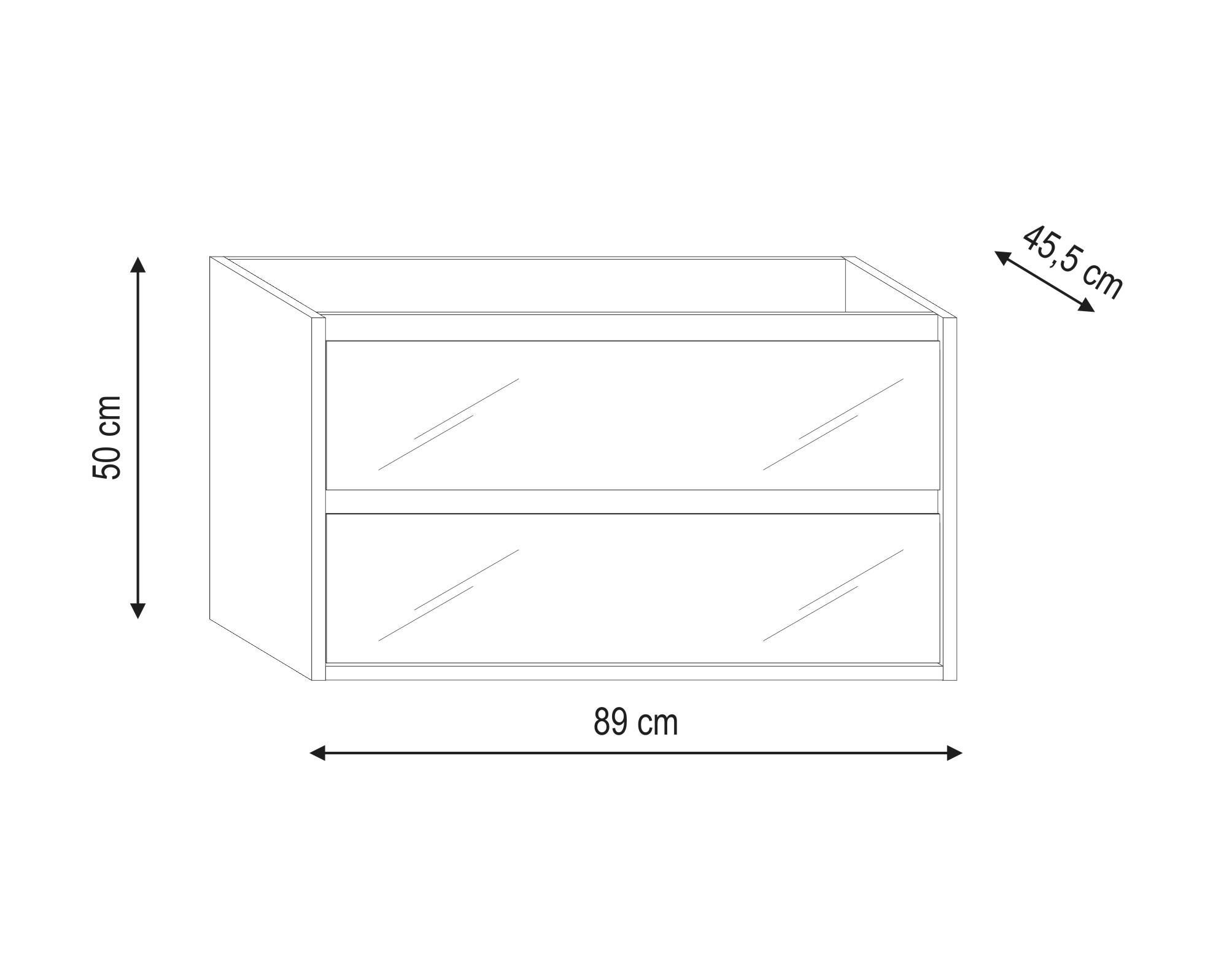 Mobile da bagno sospeso sotto lavabo L 89 x H 50 x P 45.5 cm bianco, 2 cassetti Loto - 3