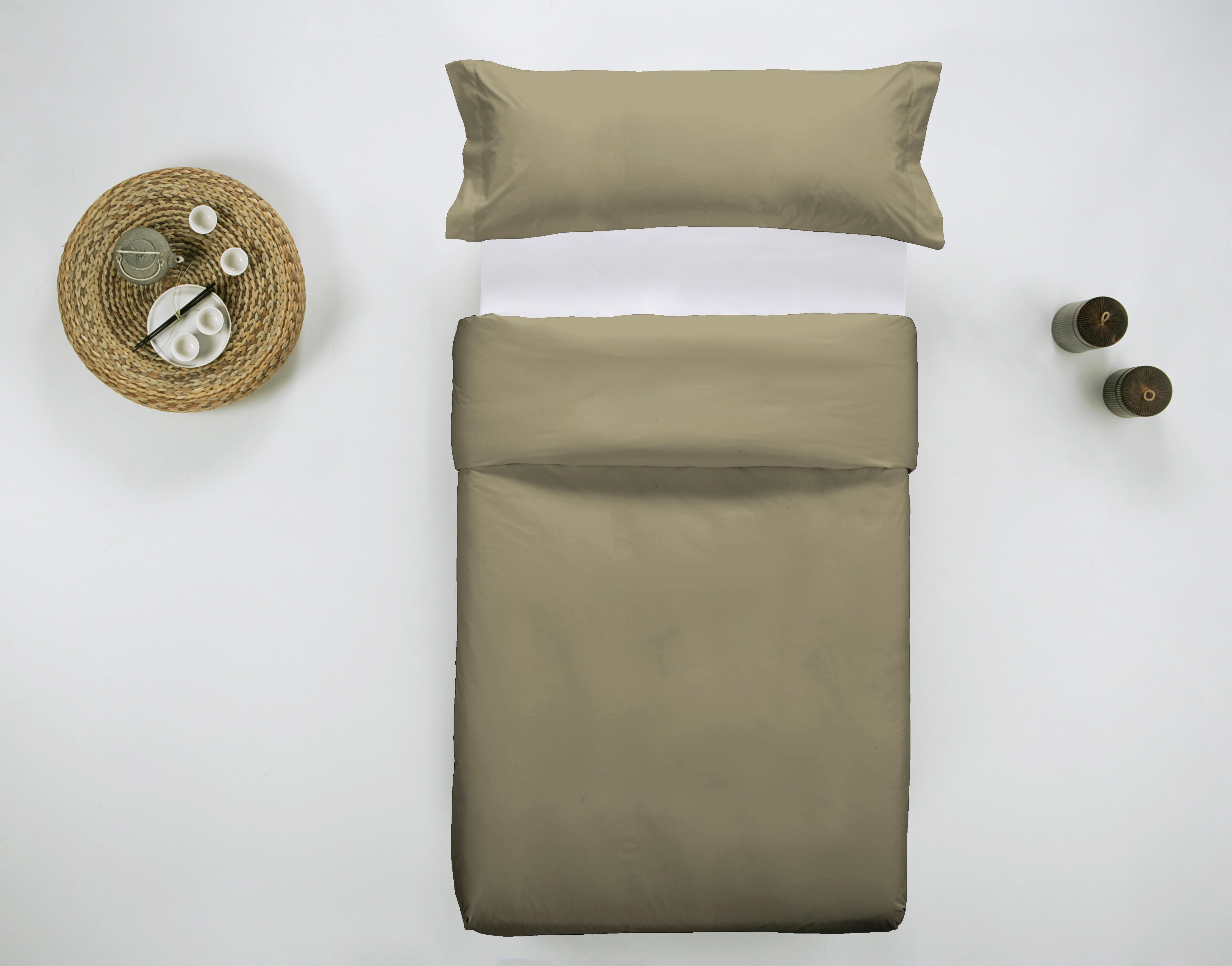 Funda nórdica wash garment algodón percal 200 hilos liso marrón bronce para cama de 90 cm