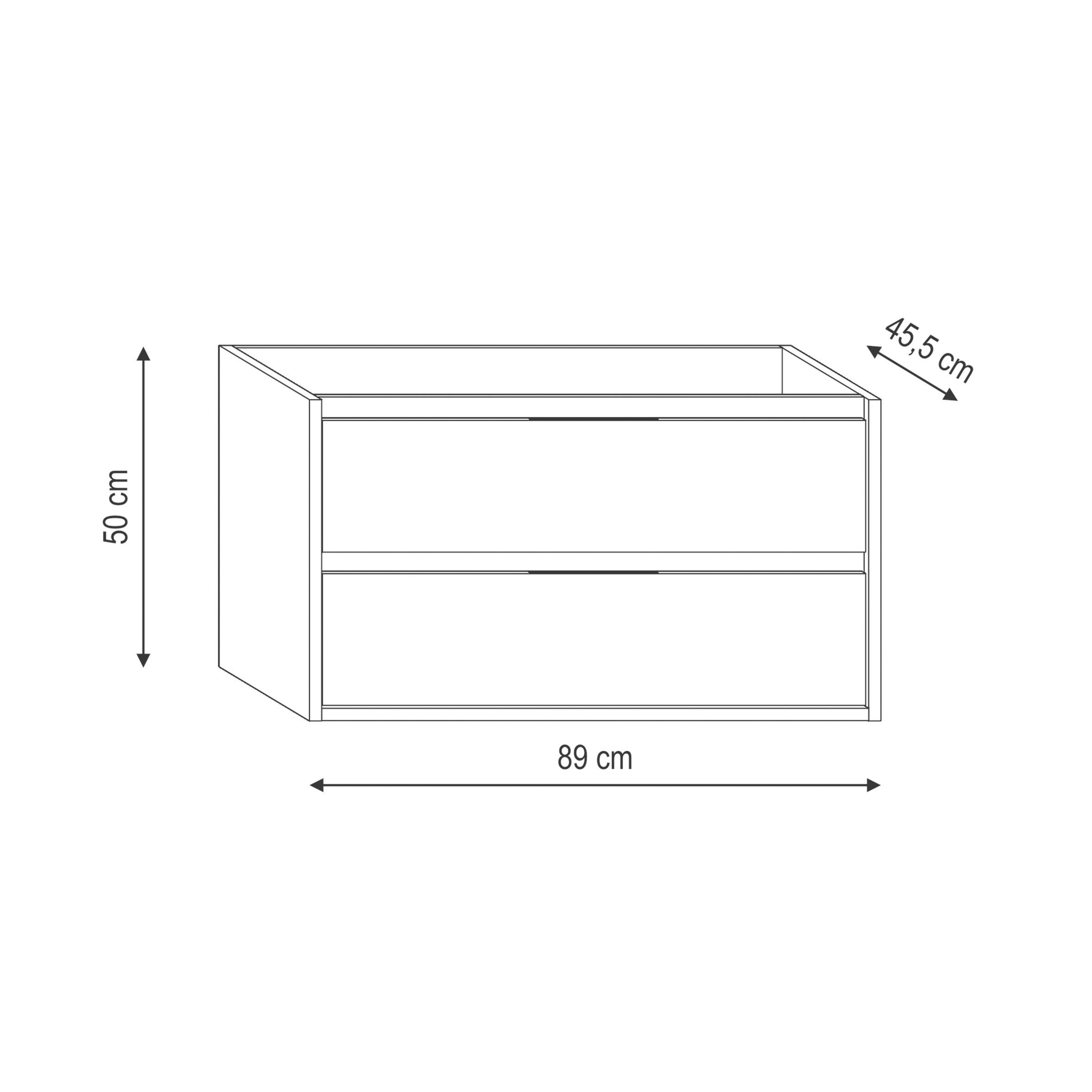 Mobile da bagno sospeso sotto lavabo L 89 x H 50 x P 45.5 cm rovere, 2 cassetti Loto - 4