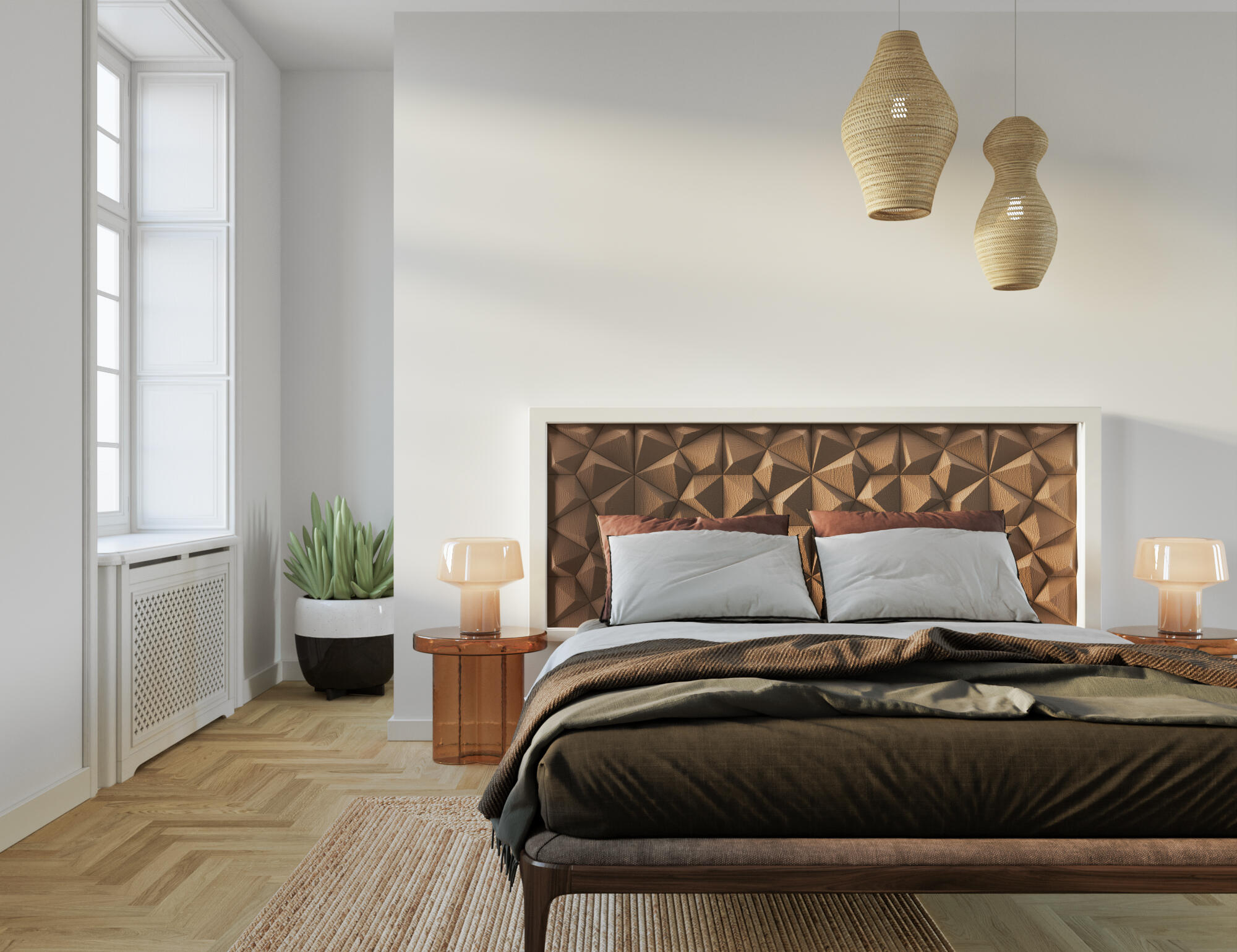 Cabecero de cama niza con led chocolate efecto piel 182x88x6.5cm