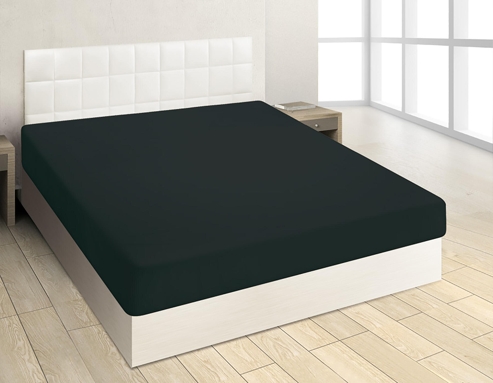 Sábana bajera con elástico algodón 145 hilos open negro pizarra 135x200 para cama de 135 cm