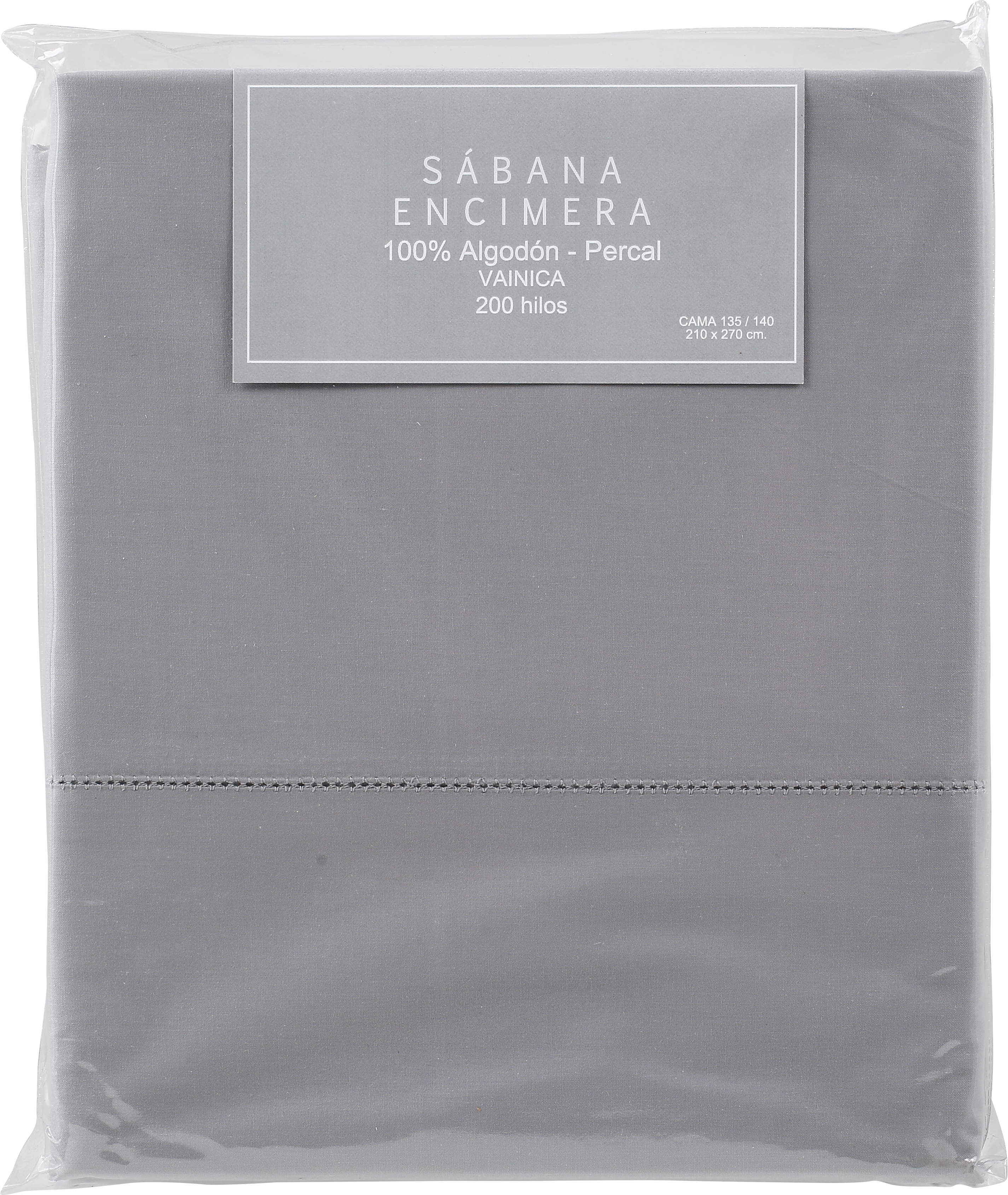Sábana encimera Vainica algodón percal 200 hilos gris 210x270 para cama 135 cm - 6