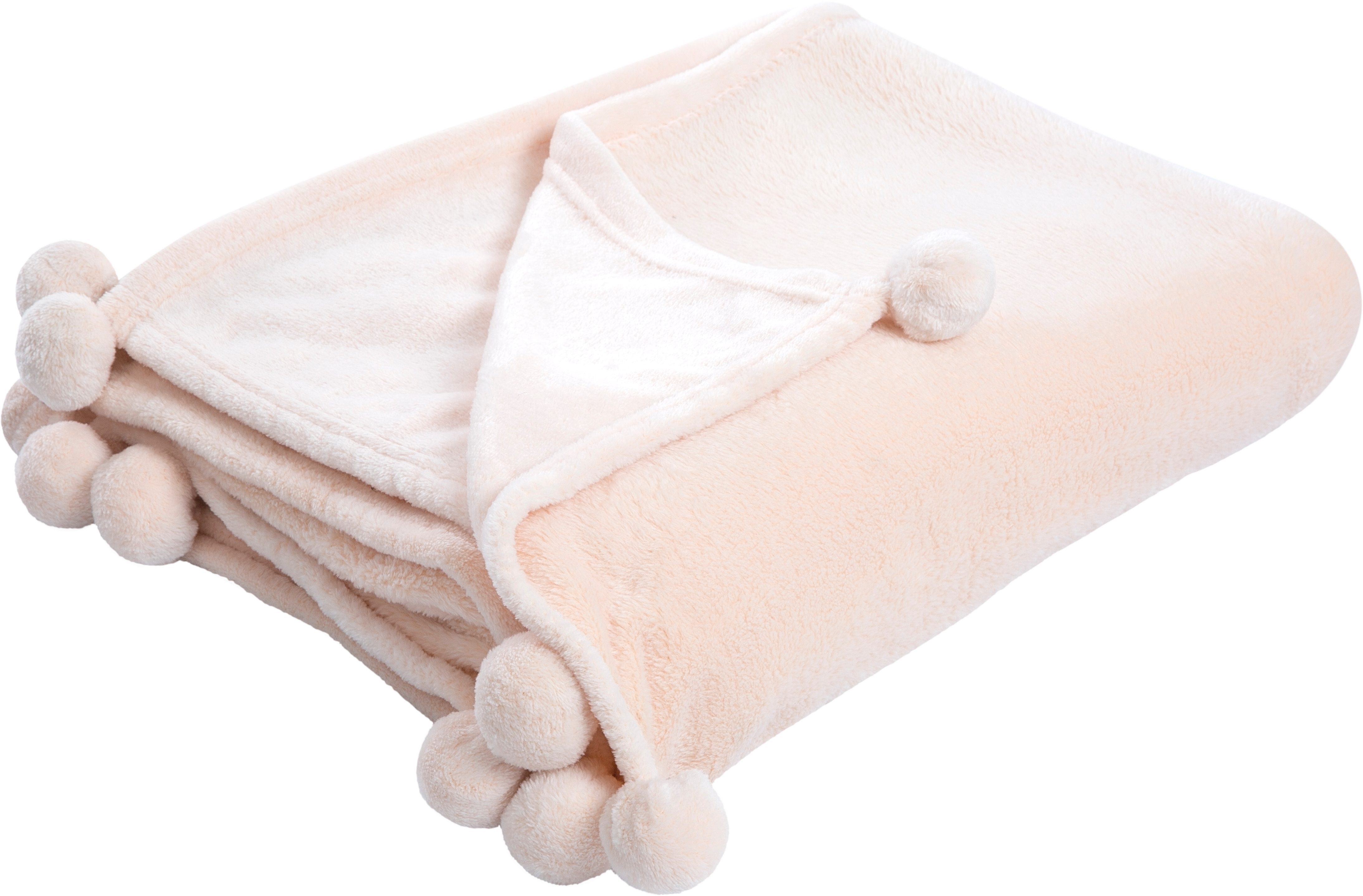 Manta flannel pompons rosa pastel poliéster de 170x130 cm