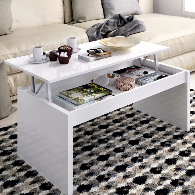 Mesa de centro elevable Luca blanco brillante