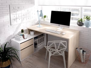 Mesa de escritorio de esquina y plegable con estantes de mdf color blanco  con marco blanco Woltu