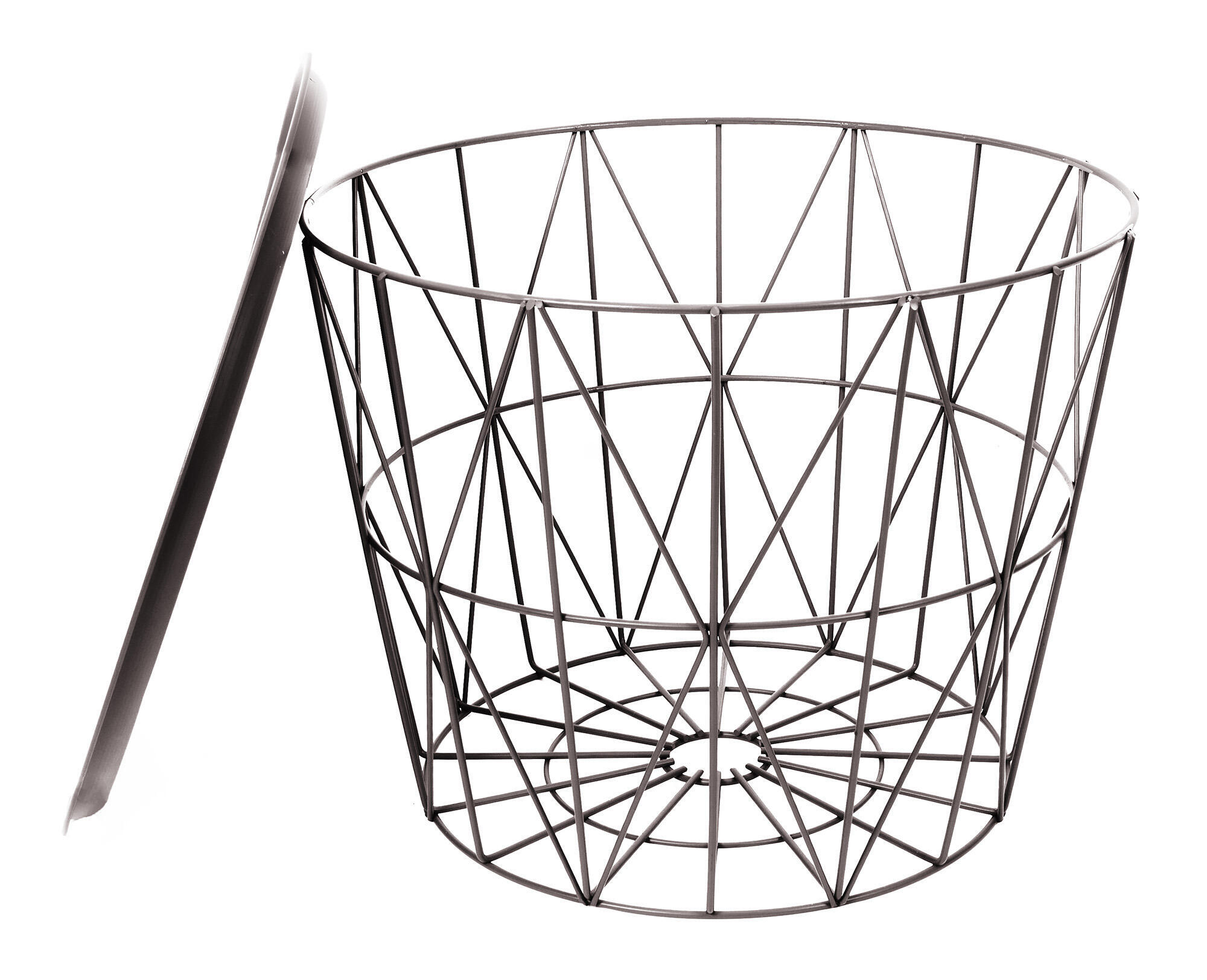 Mesa auxiliar redonda rejilla metal gris 52.5x40 cm (diámetro x alto)