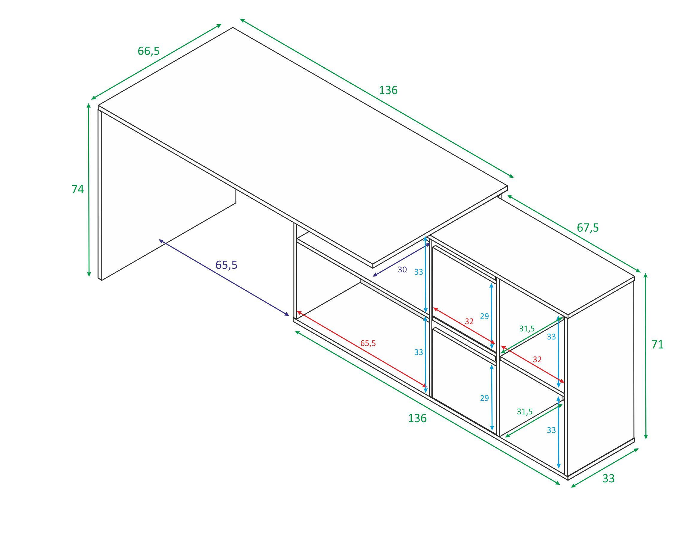 Mesa escritorio Adapta plus blanco artik y cemento 136x66x74 cm - 2