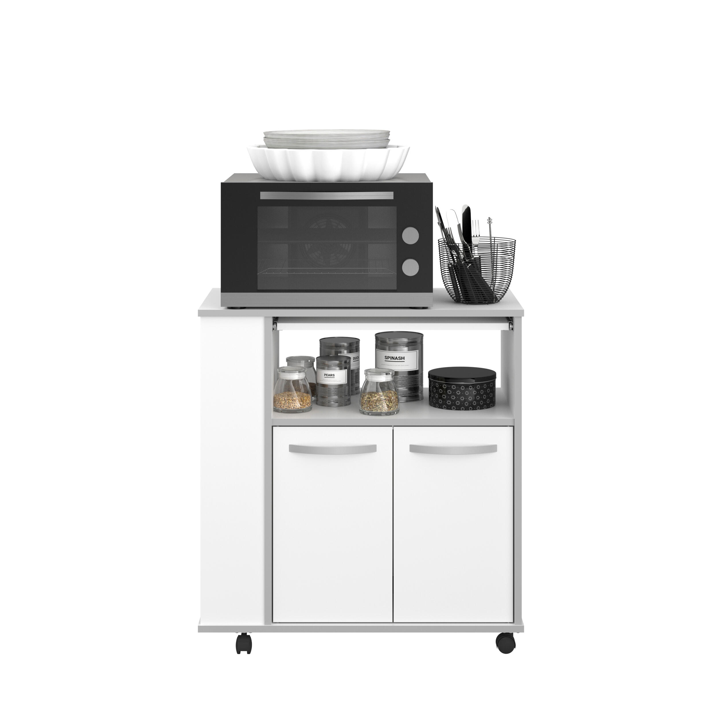 Aparador cocina con ruedas essentiel blanco 2 puertas+estante lat 80,7x76x41 cm