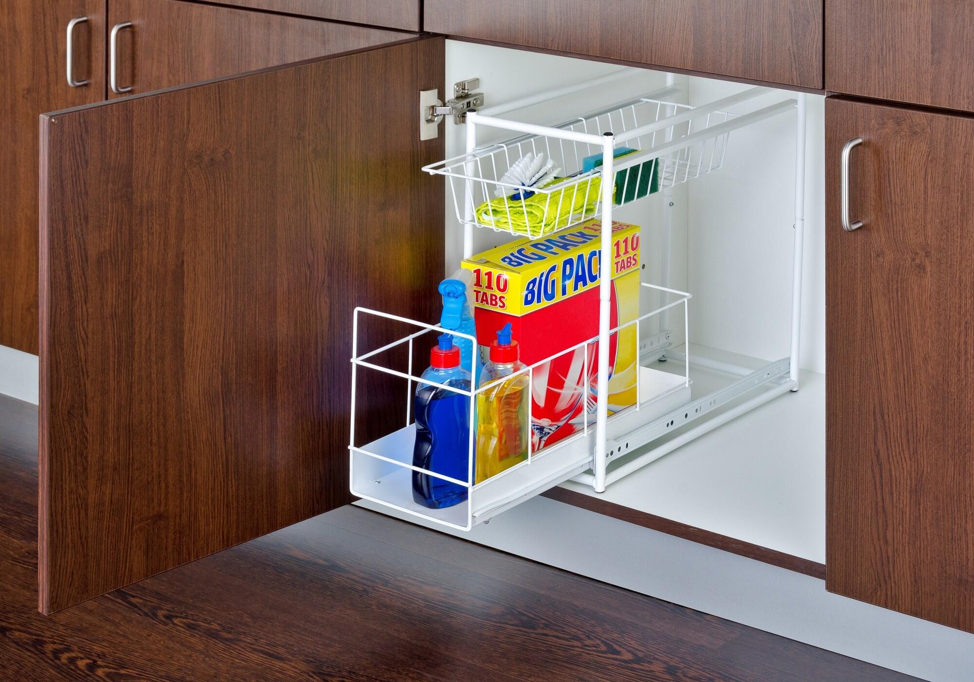 Organizador bajo fregadero extraíble con 2 compartimentos blanco 23x45x45 cm - 2