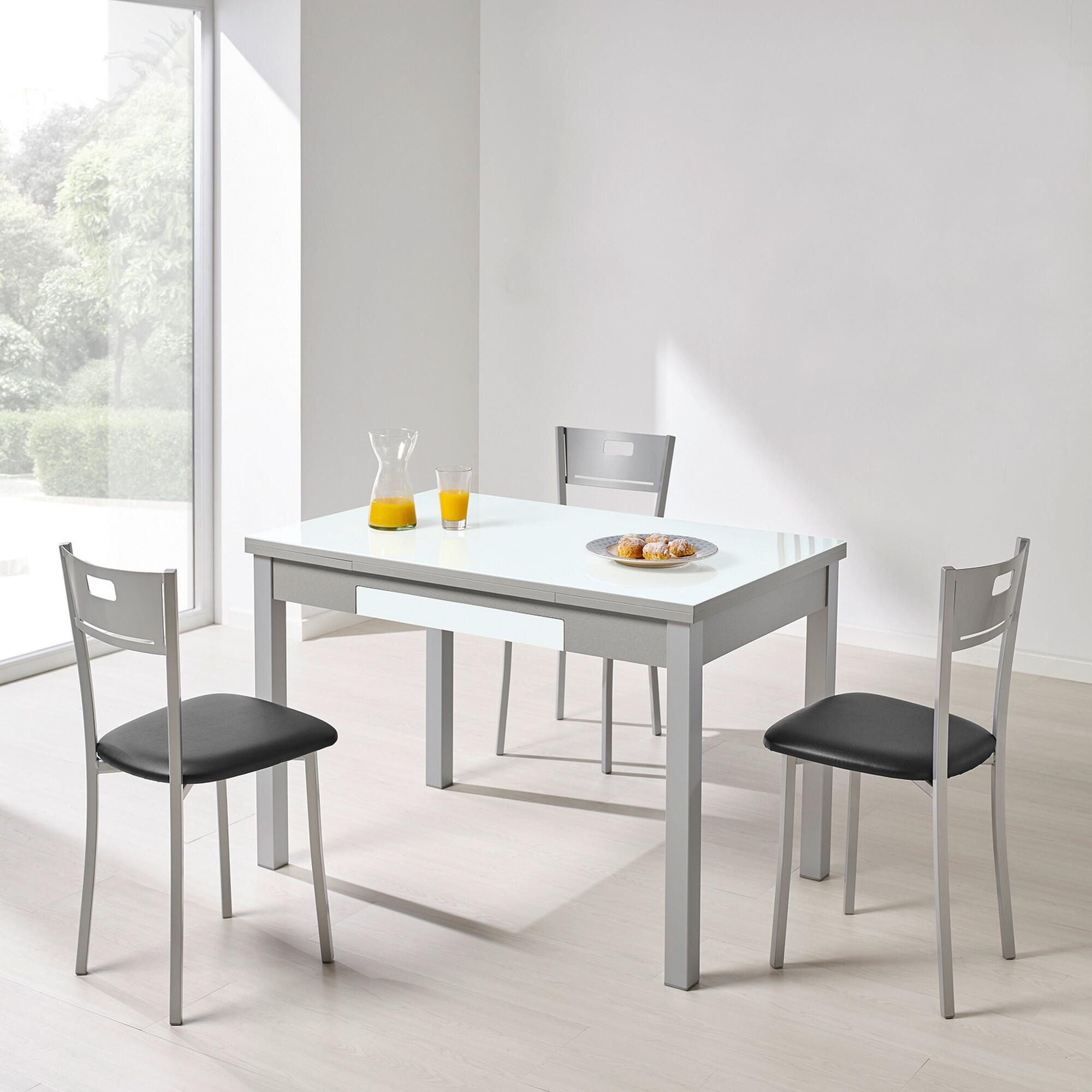 Mesa alba aluminio cristal blanco optico 120x80